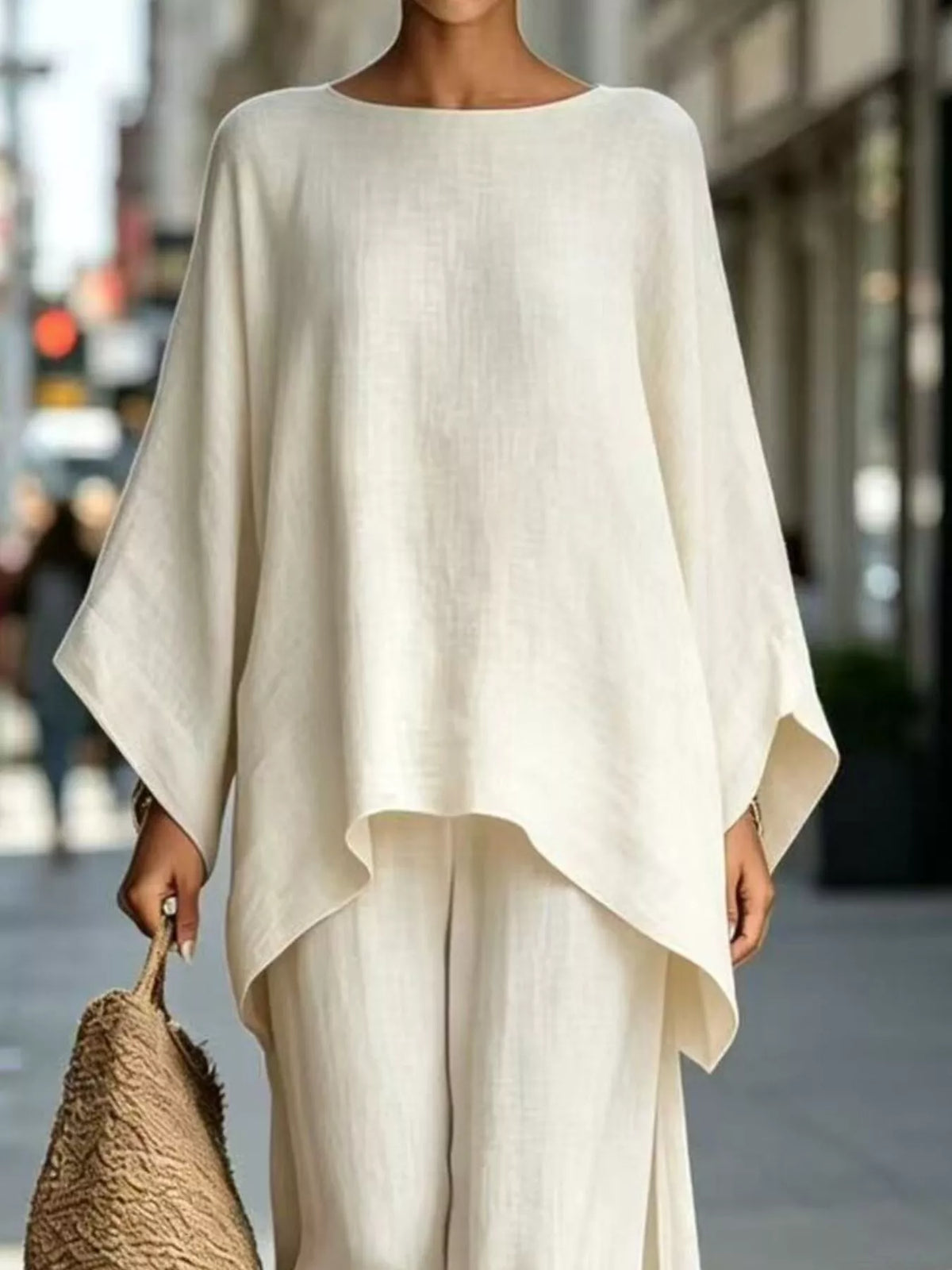 Full Size Batwing Sleeve Top and Wide-Leg Pants Set Plus Size