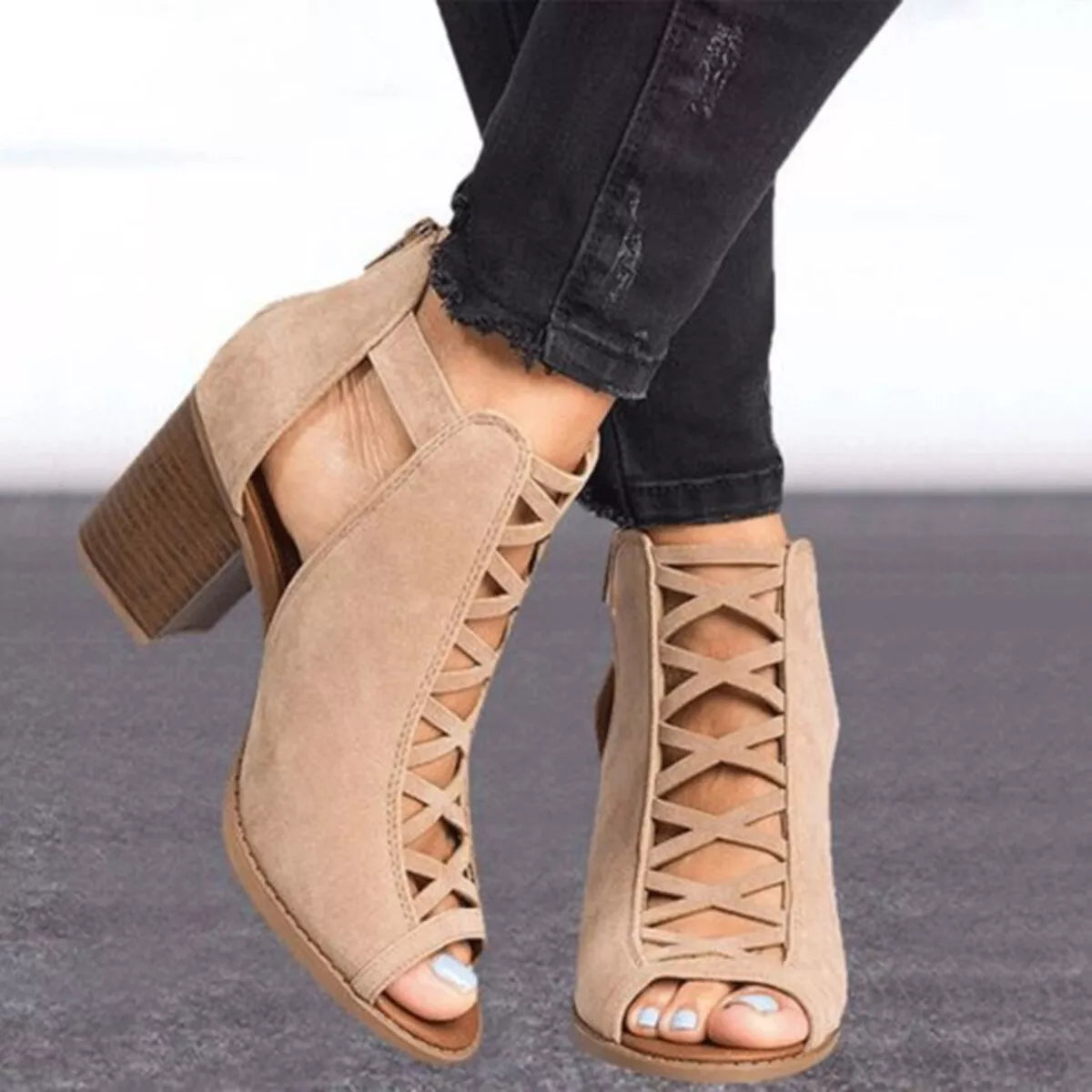 Peep Toe Block Heels Sandals - Lilixa.store