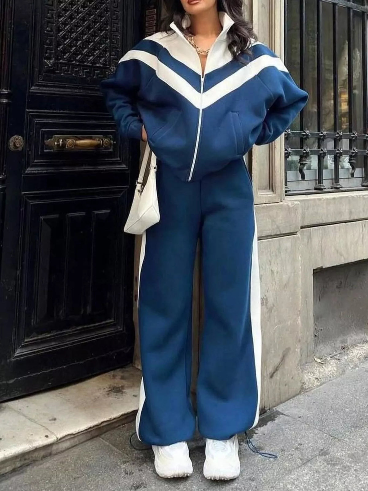 Color Block Zip-Up Outerwear and Pants Set - Lilixa.store
