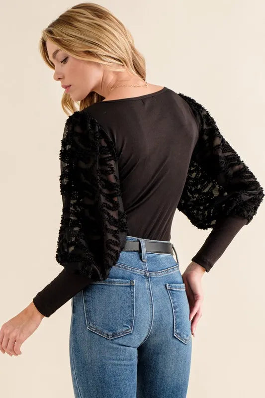 And The Why Textured Puff Sleeve Bodysuit - Lilixa.store