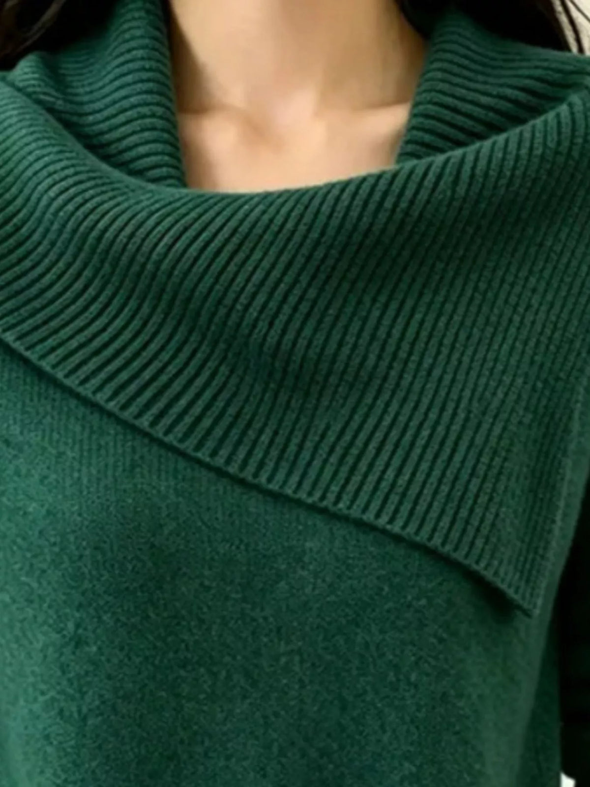 Full Size Asymmetric Ribbed Collar Sweater Plus Size