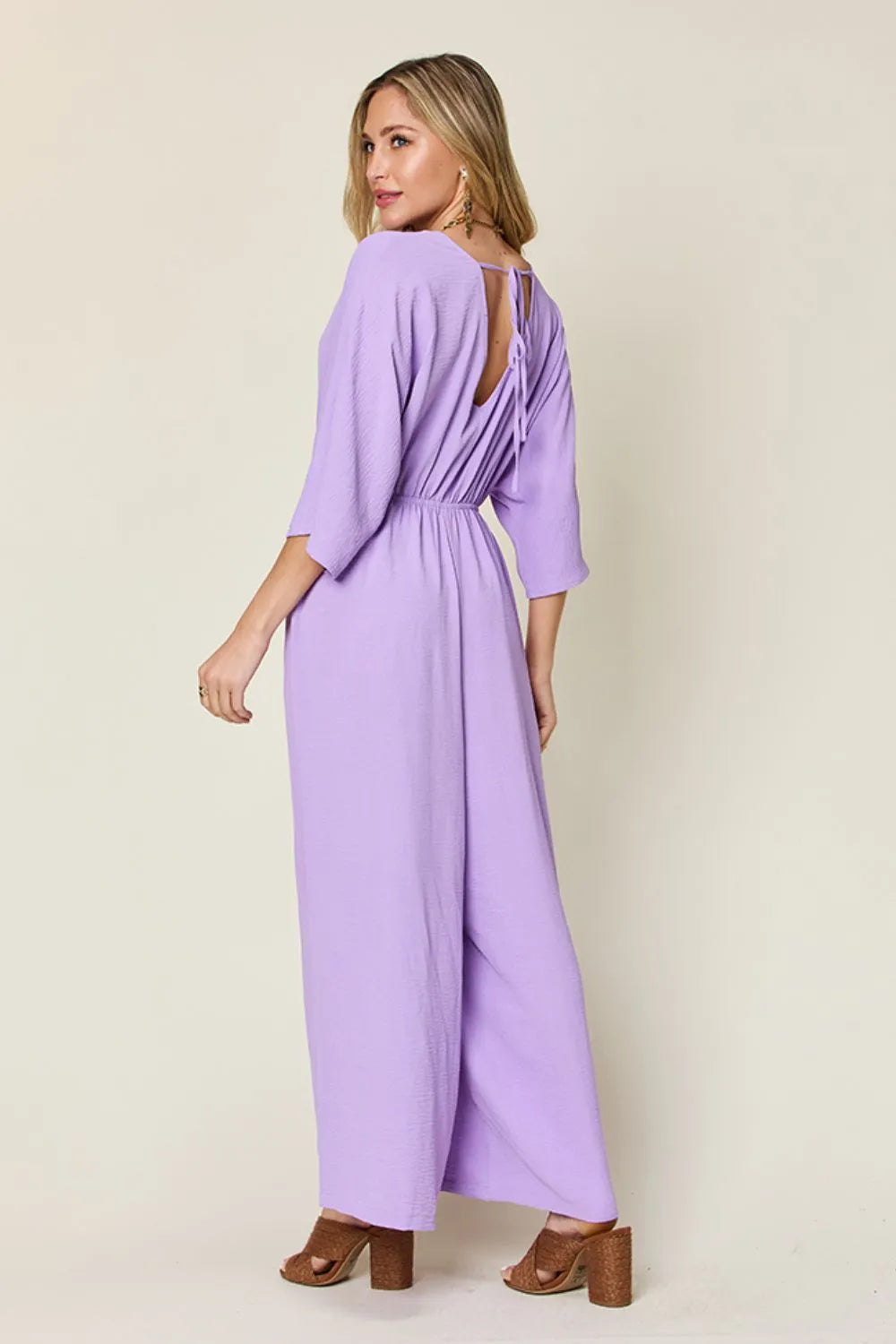 Double Take Full Size Surplice Wide Leg Jumpsuit with Pockets - Lilixa.store