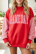 Game Day Plaid Sleeve Mock Neck Sweatshirt - Lilixa.store