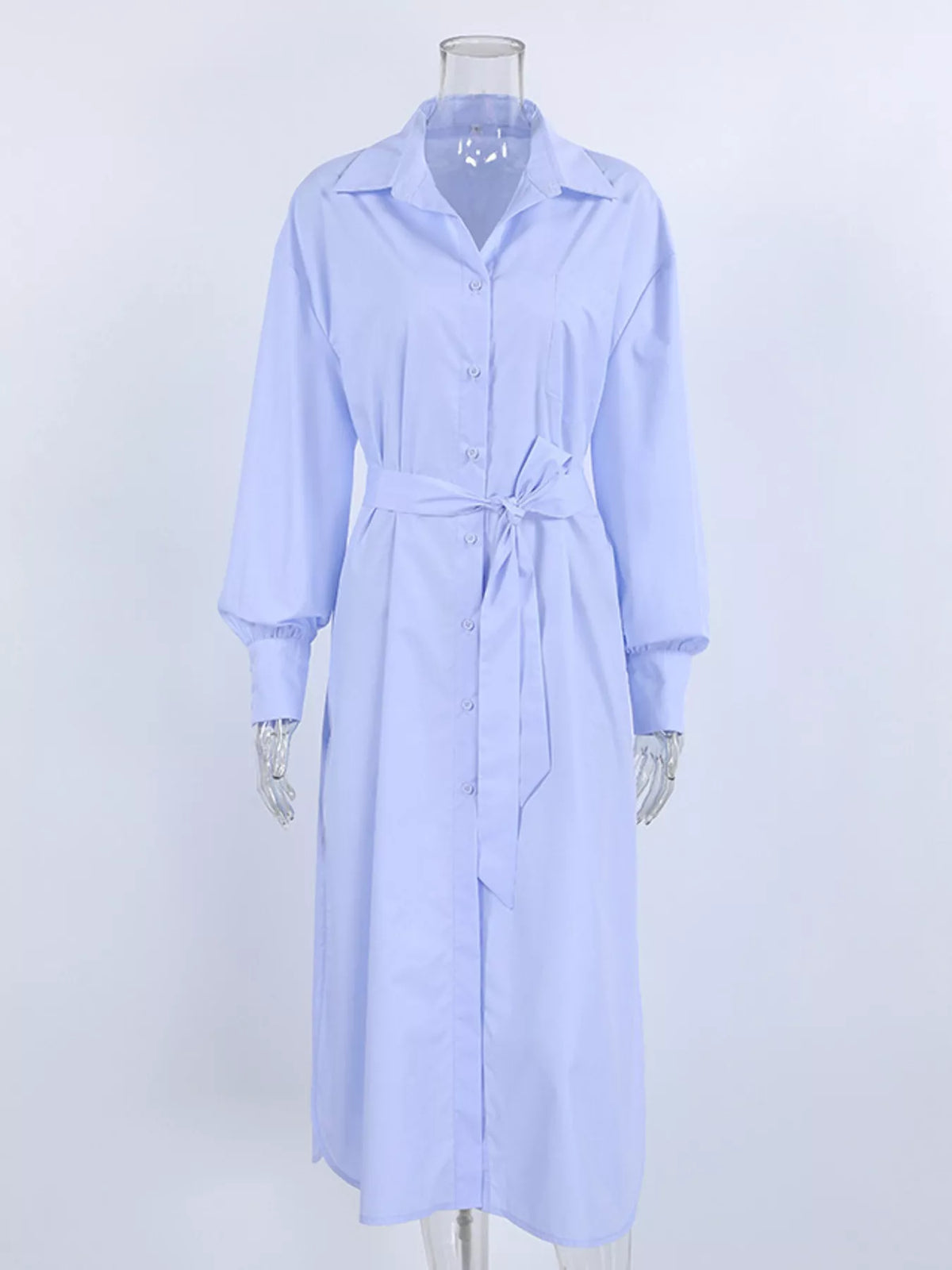 Longline Button-Down Shirt in Blue, view 6