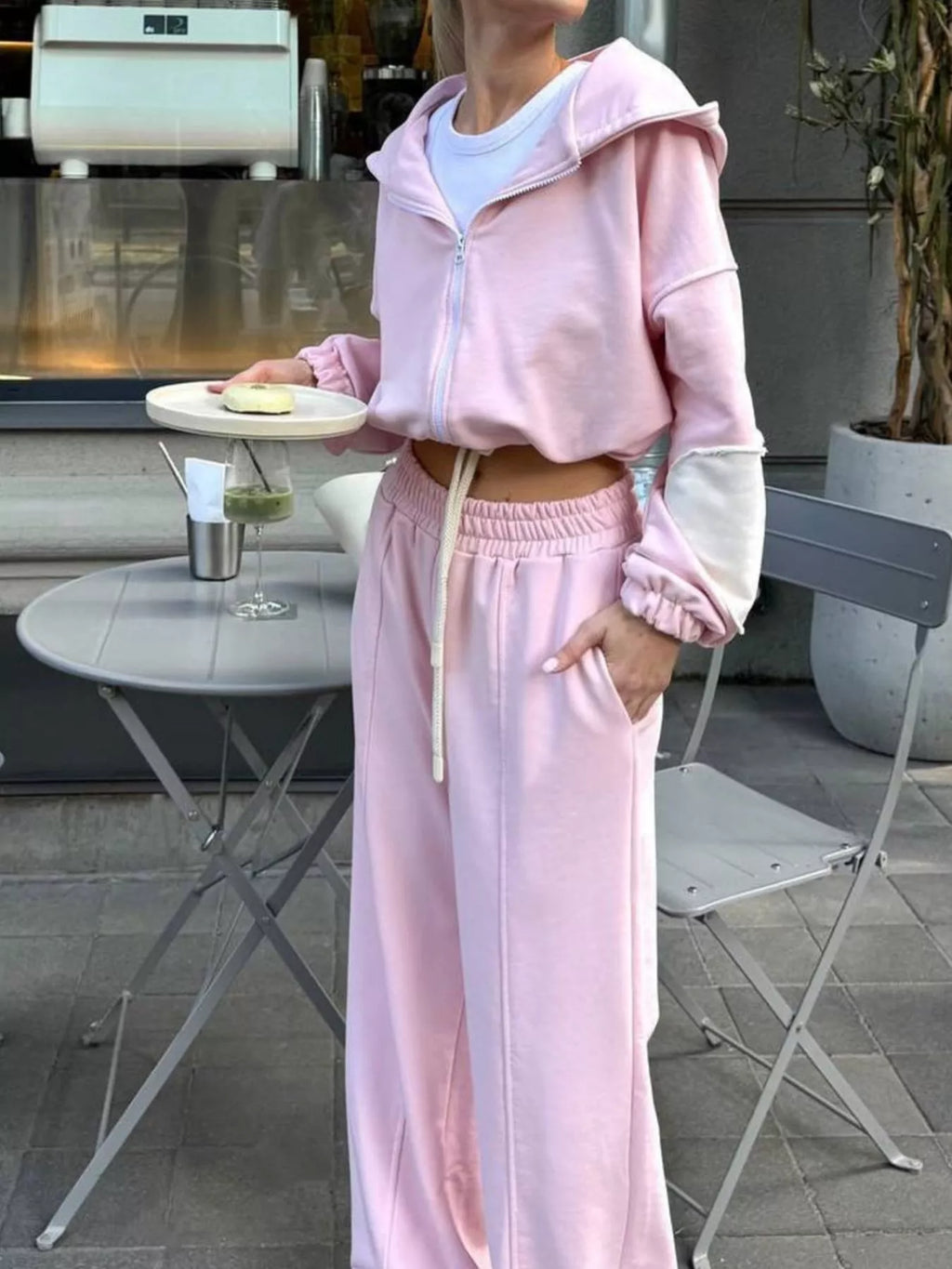 Zip Up Hoodie and Wide-Leg Pants Set - Lilixa.store