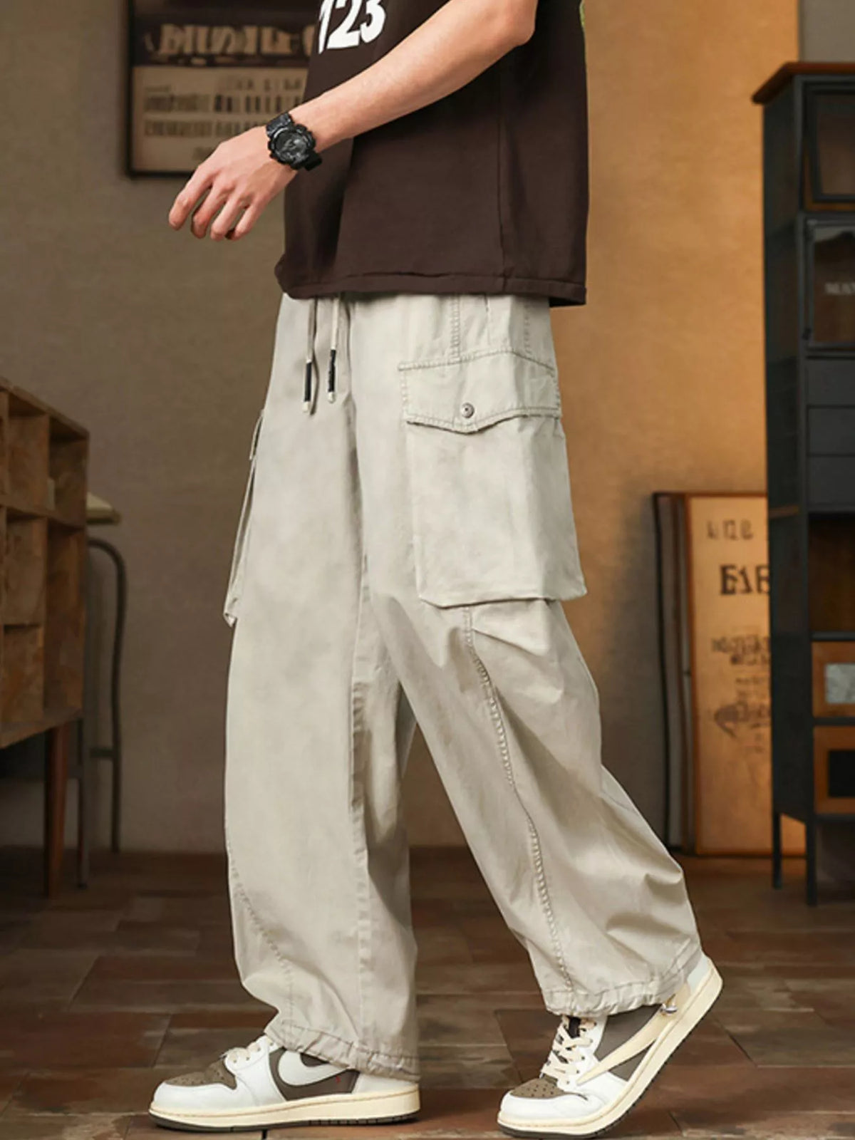 Men's Plus Size Casual Loose Fit Cargo Pants, view 7
