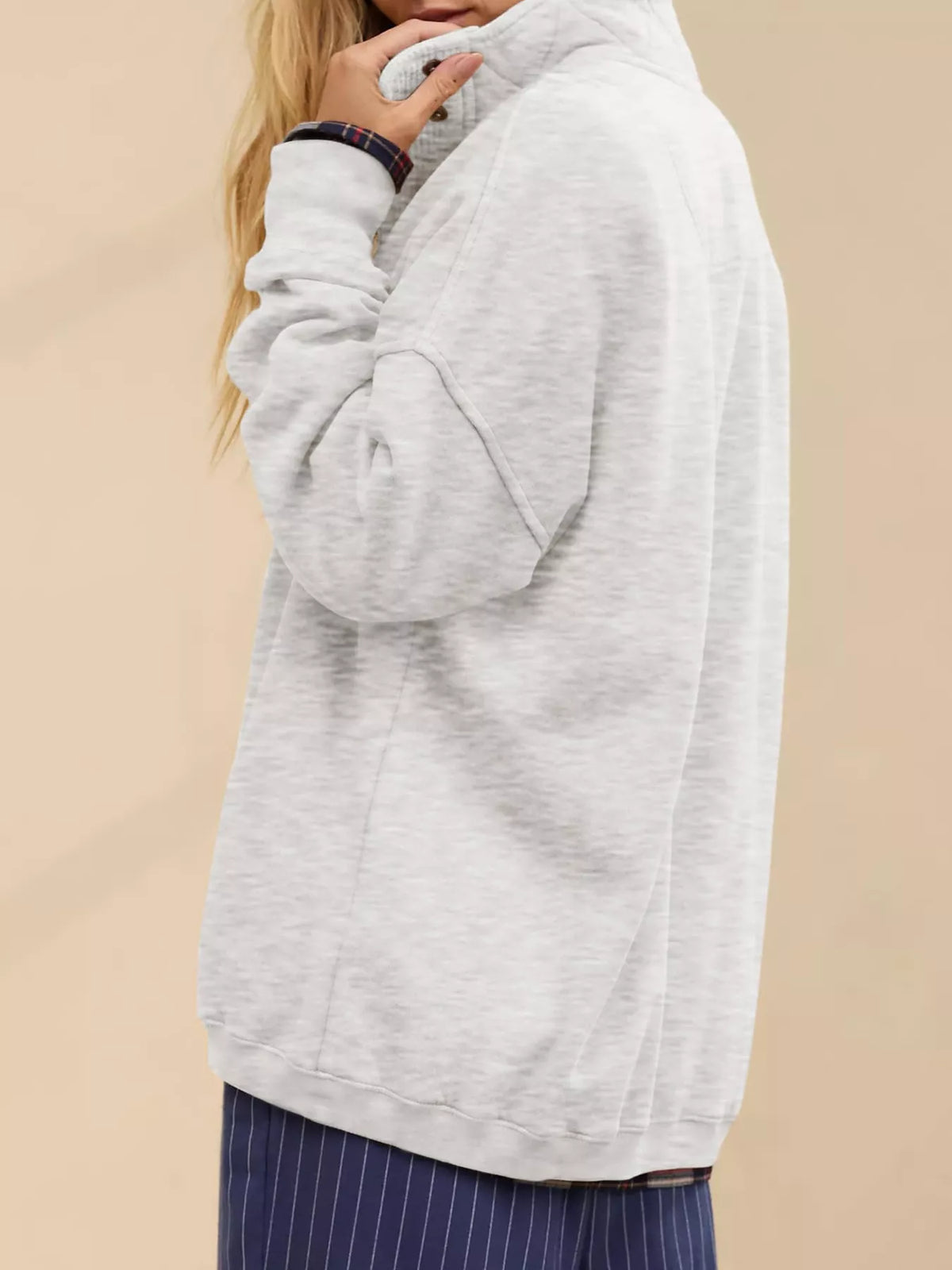Half Snap Dropped Shoulder Sweatshirt - Lilixa.store