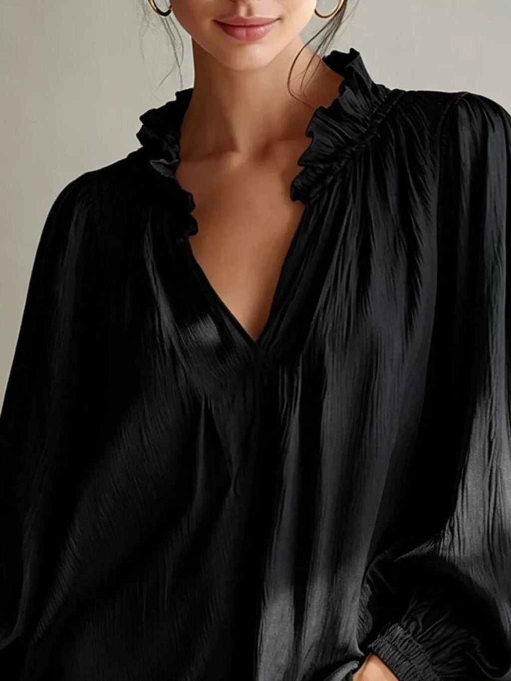 Ruffle Trim Long Sleeves Blouse - Lilixa.store