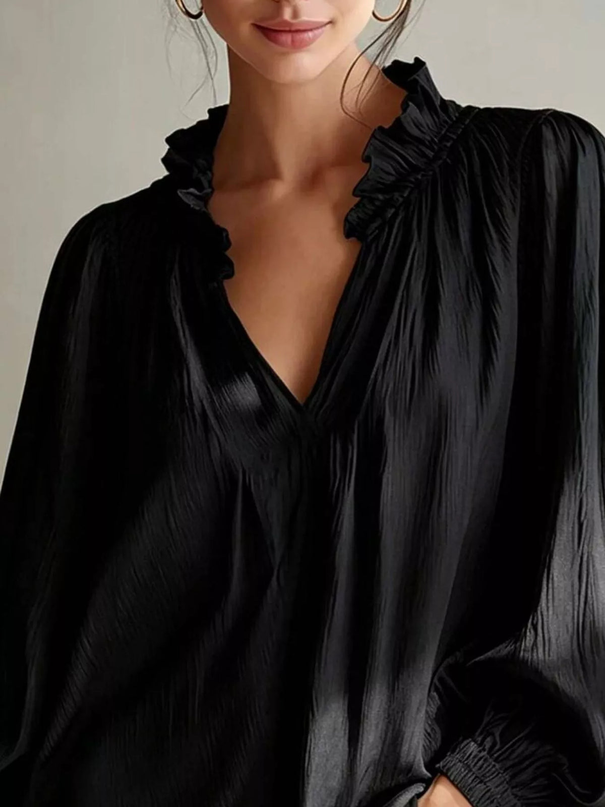 Ruffle Trim Long Sleeves Blouse - Lilixa.store