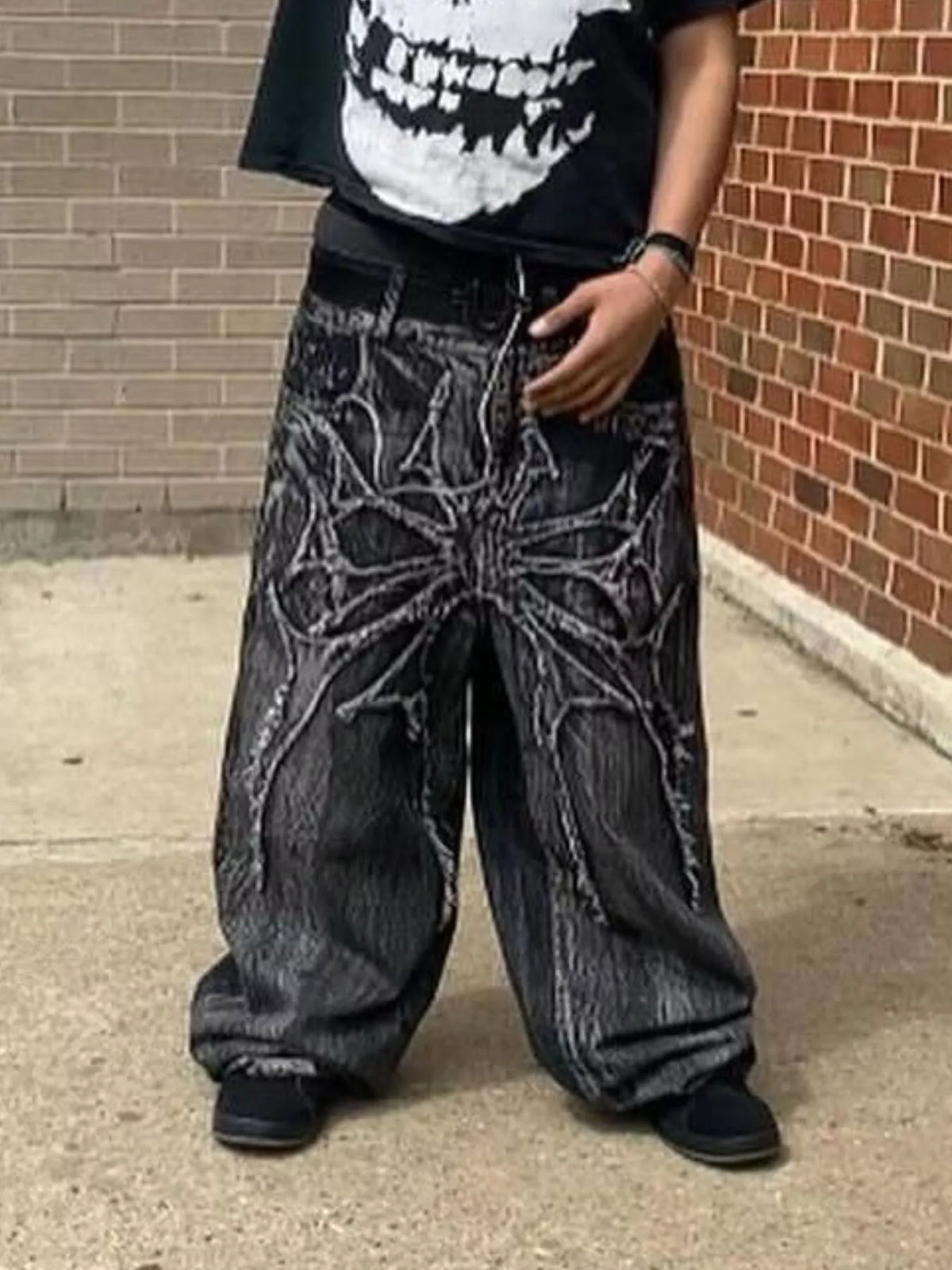 Men's Full Size Spider Wide-Leg Streetwear Jeans Plus Size - Lilixa.store