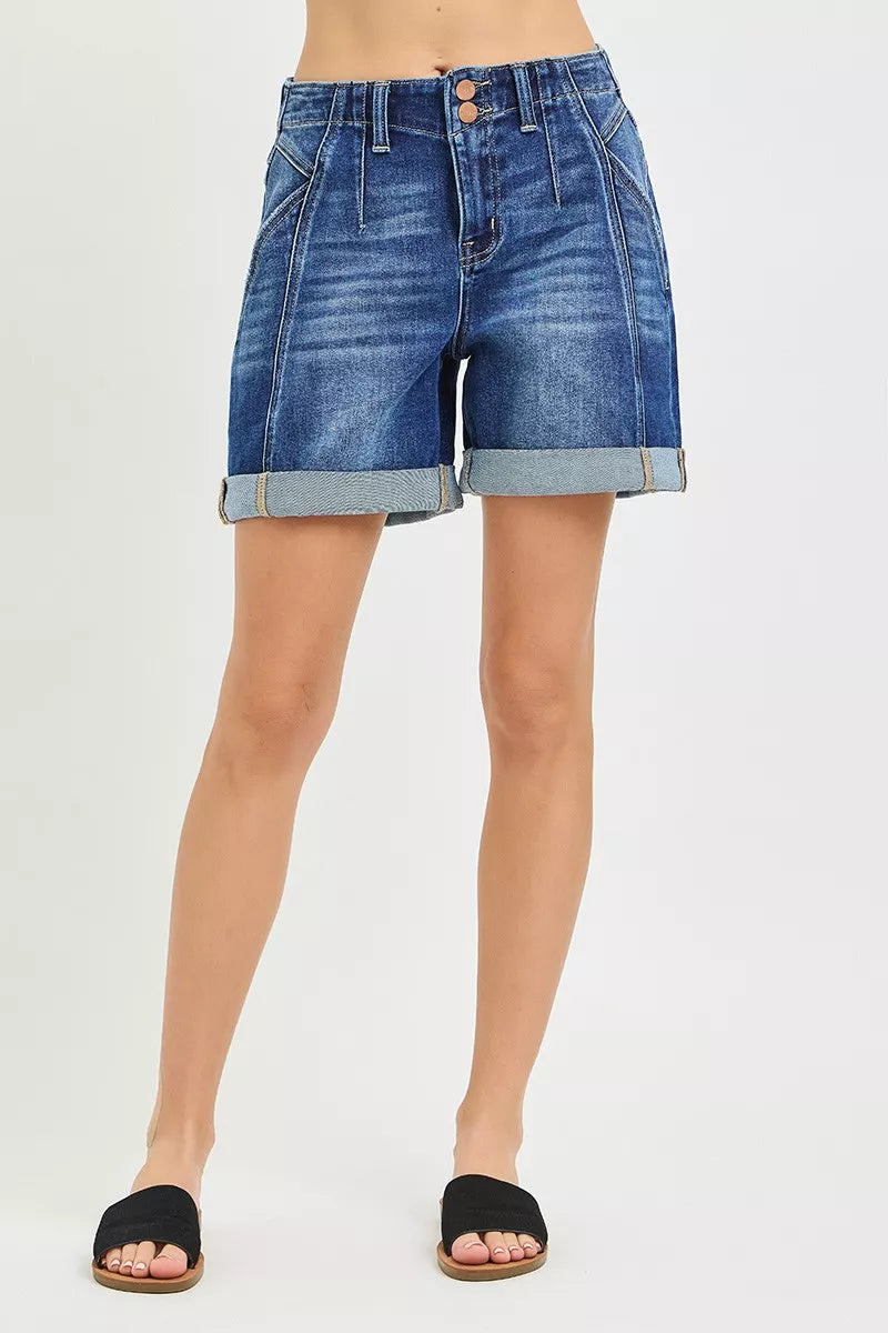 RISEN High Rise Seamed Roll Up Shorts, view 4