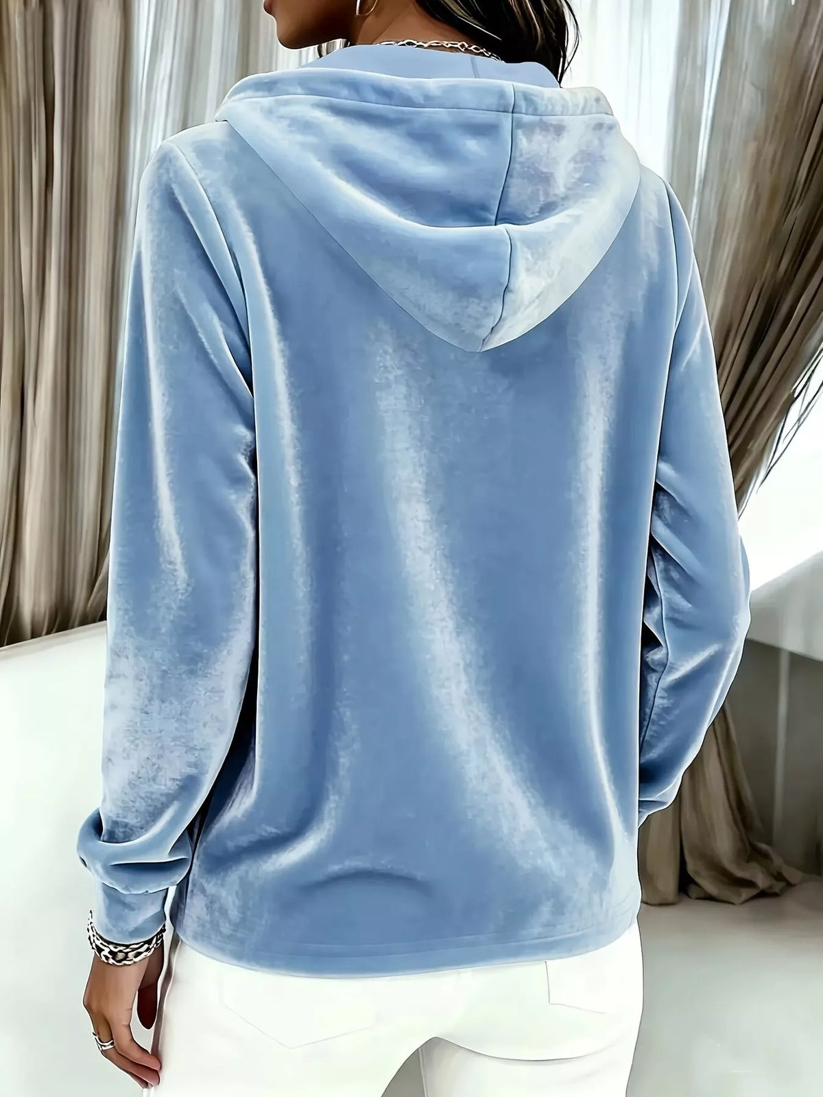 Full Size Drawstring Button Detail Hoodie Plus Size, view 2