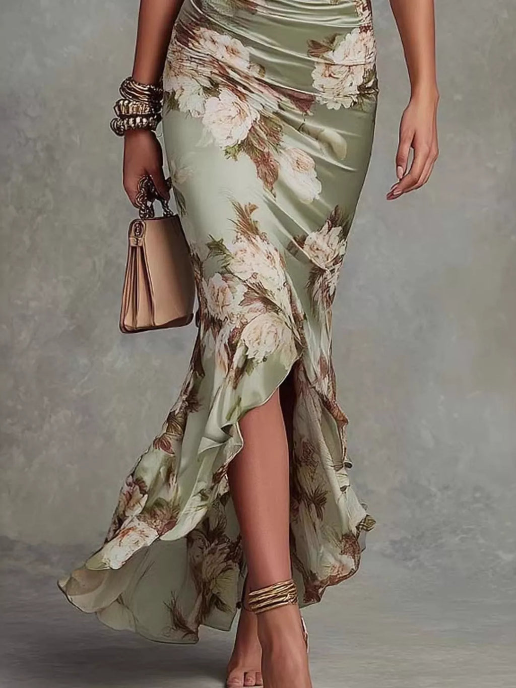 Floral Ruched High-Low Midi Dress - Lilixa.store