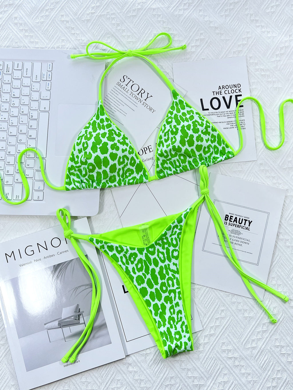 Leopard Print Halter Neck Tie Side Bikini Set - Lilixa.store