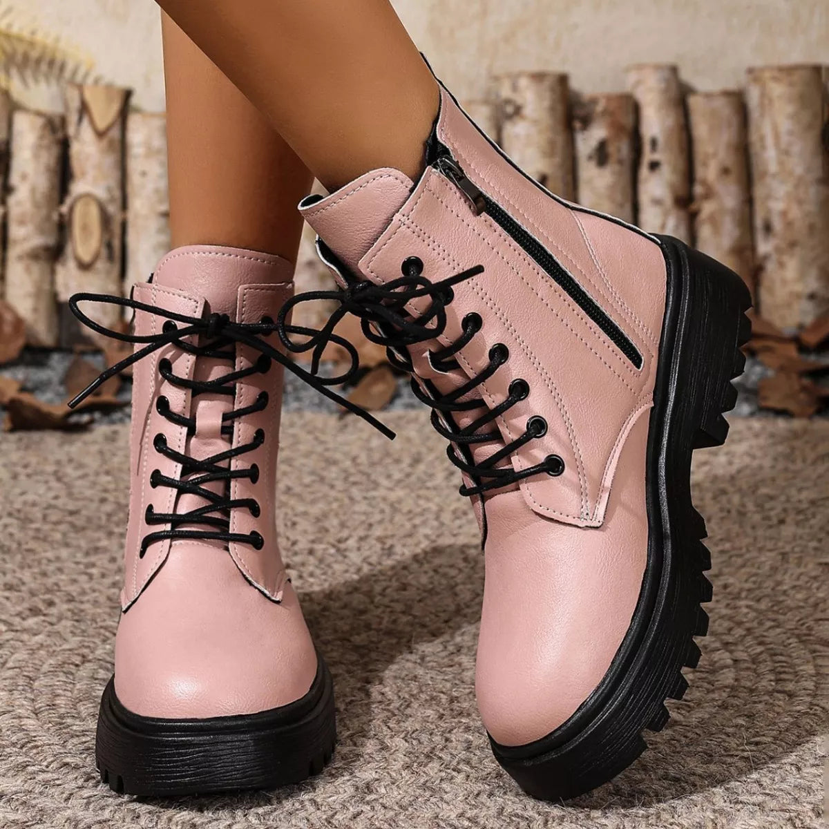 Lace-Up Ankle Combat Boots - Lilixa.store