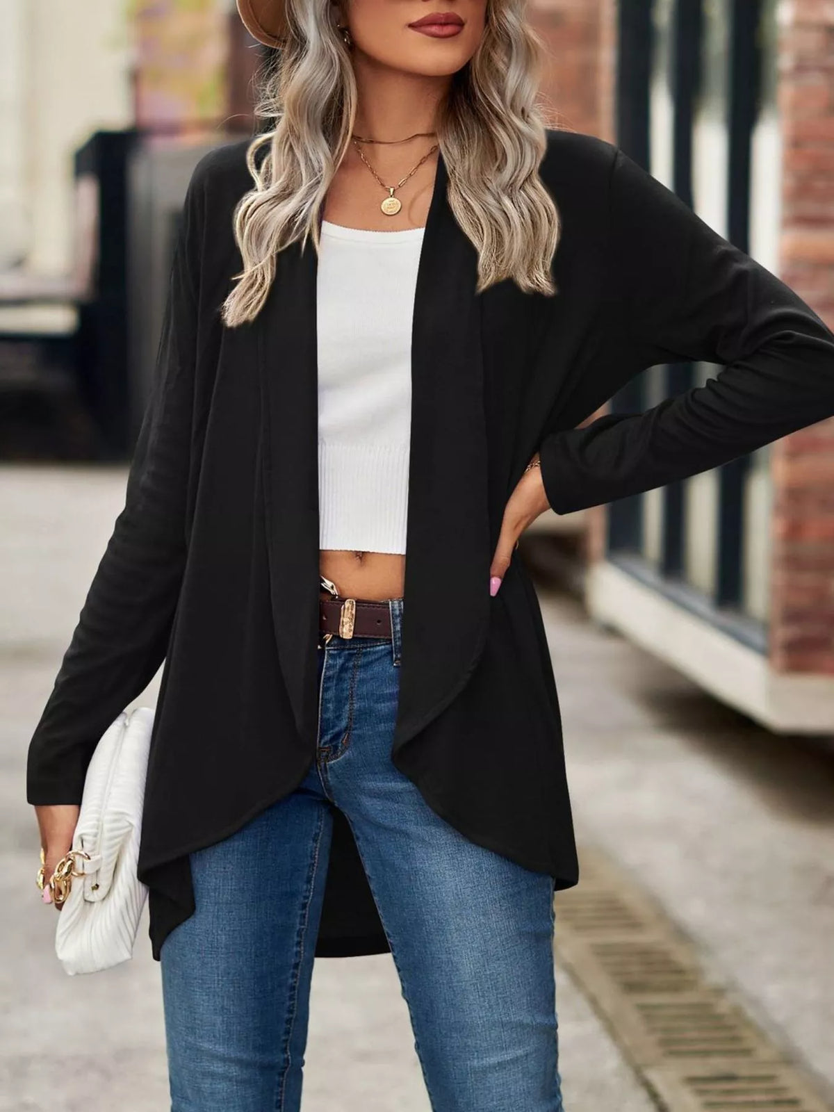 Open-Front Dropped Shoulder Cardigan - Lilixa.store