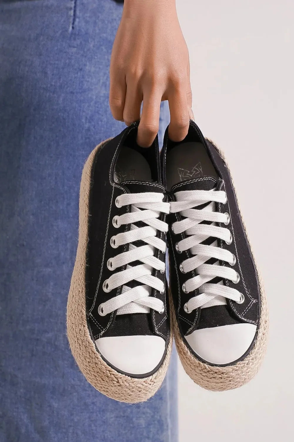 Beast Fashion Lace Up Woven Espadrille Sole Sneakers - Lilixa.store