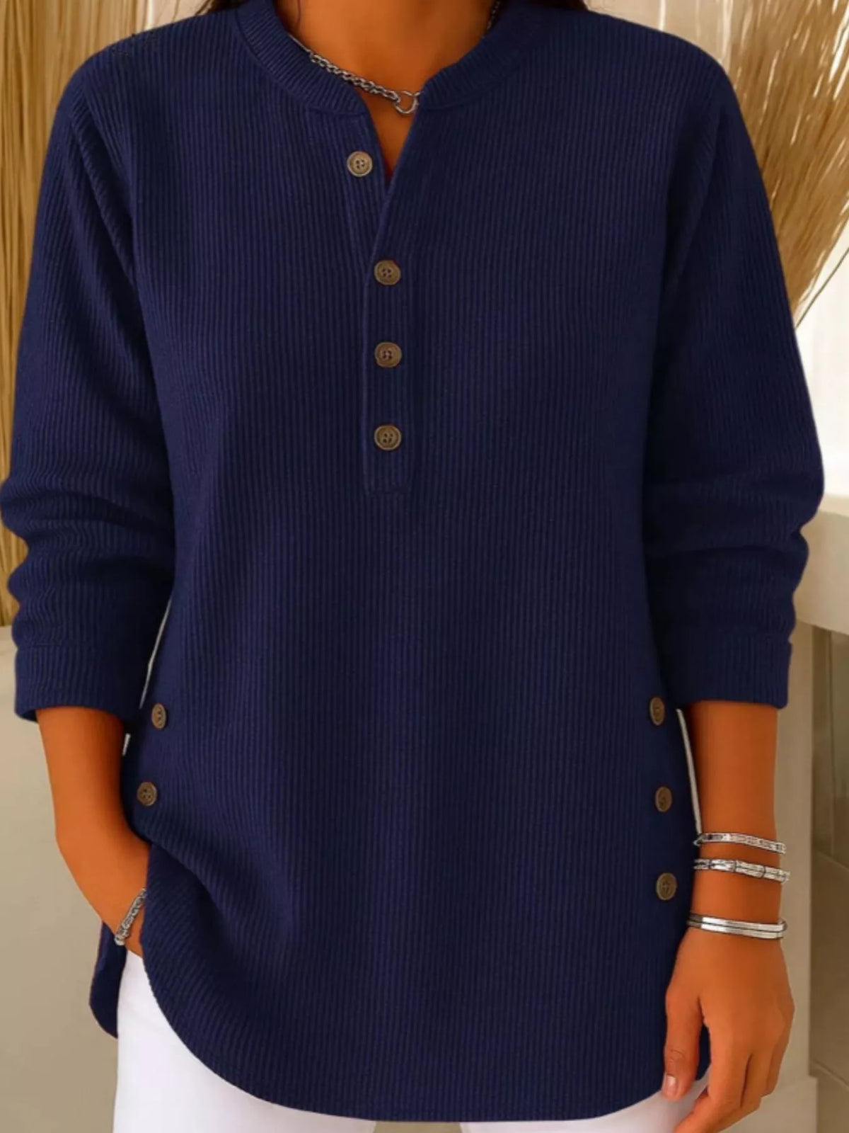 Full Size Button Detail Corduroy Top Plus Size