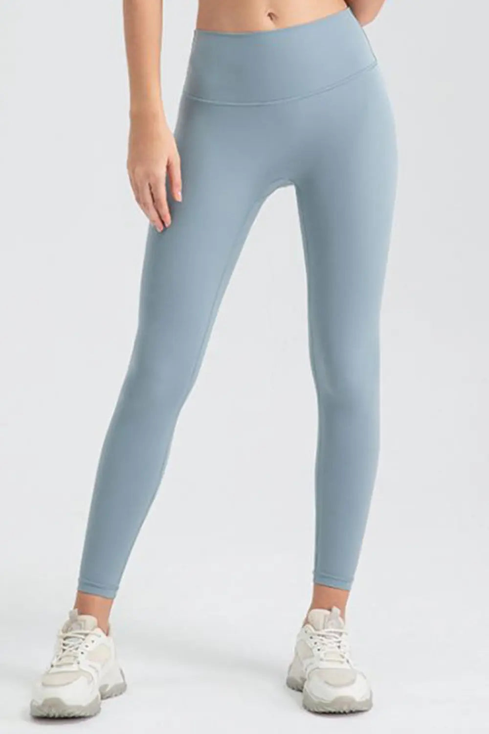 Wide Waistband Sport Leggings in Misty Blue