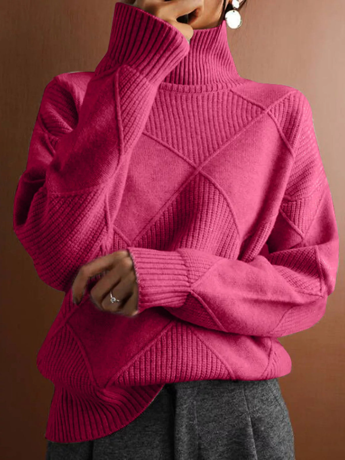 Argyle Pattern Turtleneck Sweater - Lilixa.store