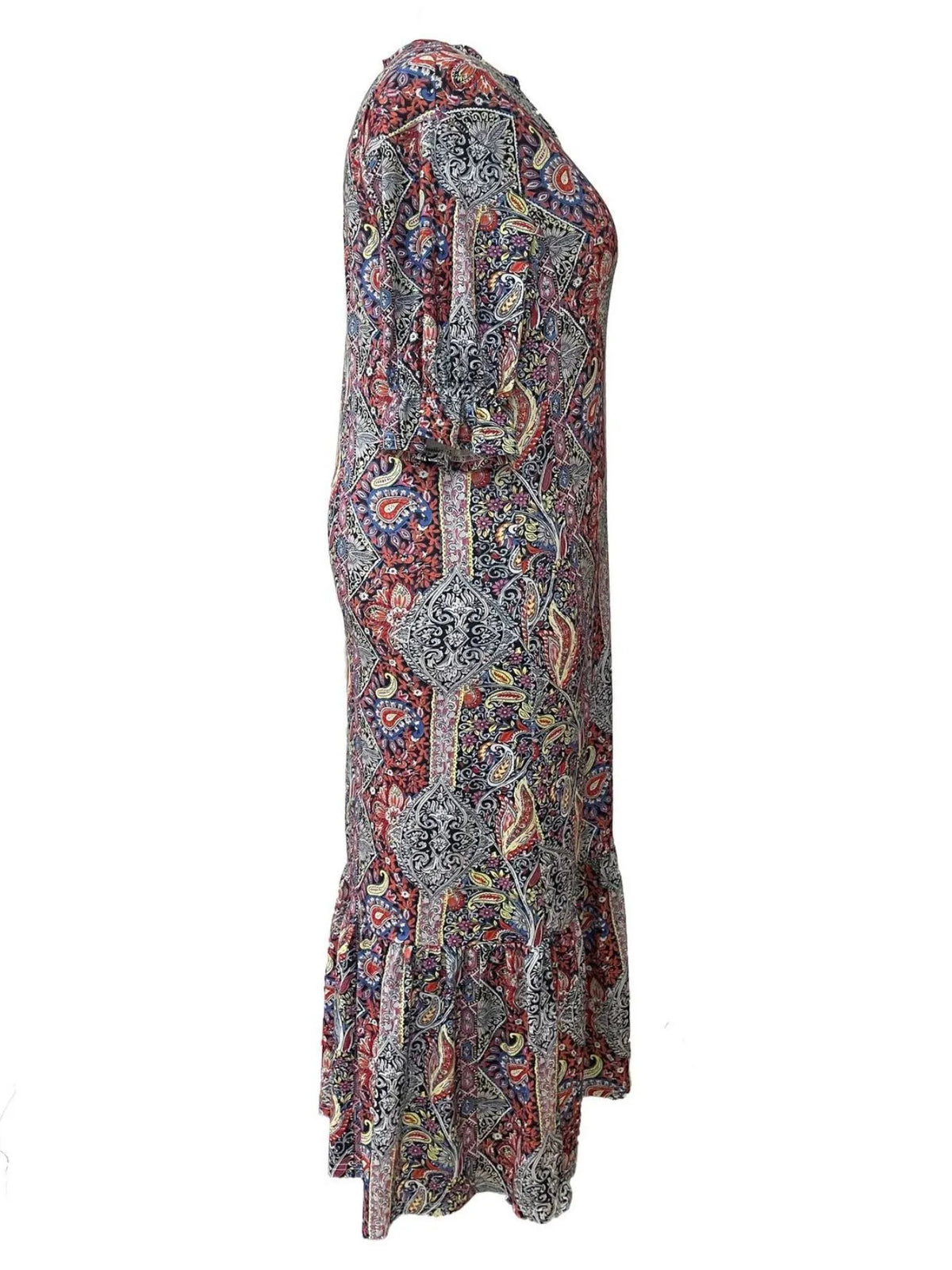 Full Size Bohemian Paisley Print Ruffle Hem Midi Dress Plus Size - Lilixa.store