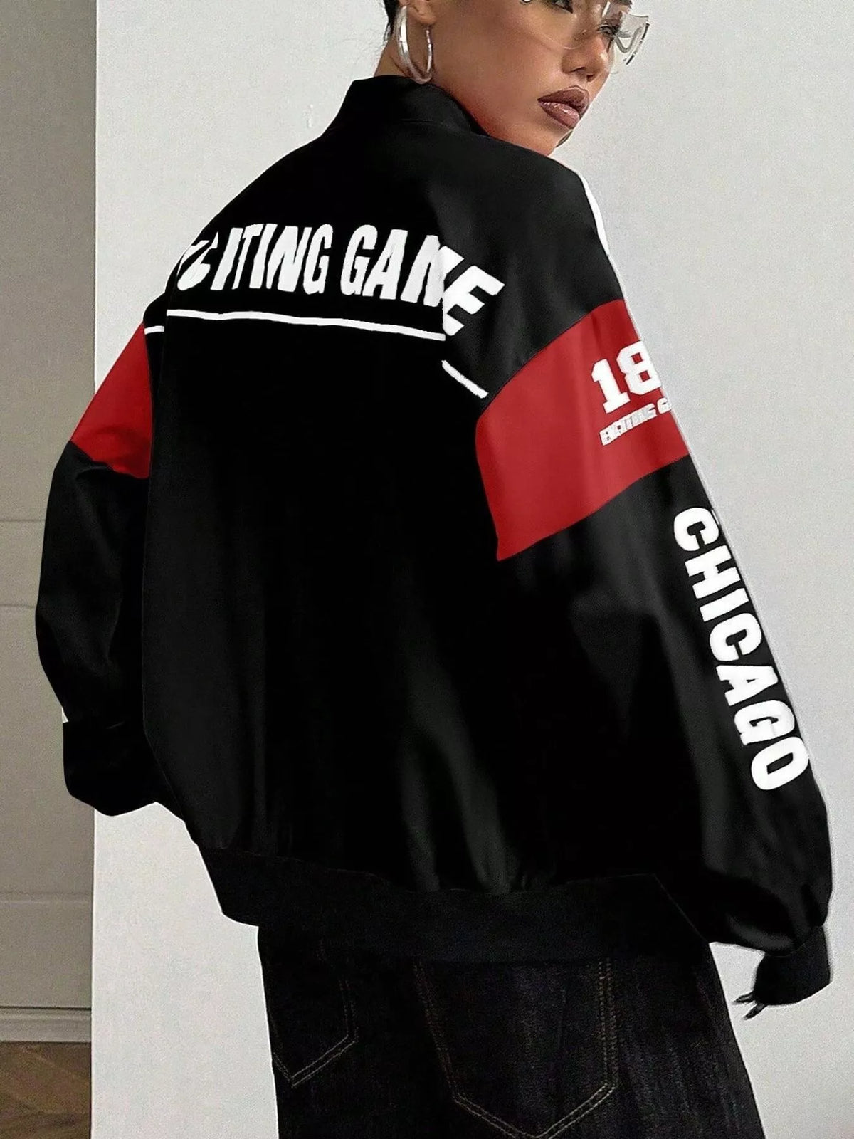 Letter Print Zip Up Jacket - Lilixa.store