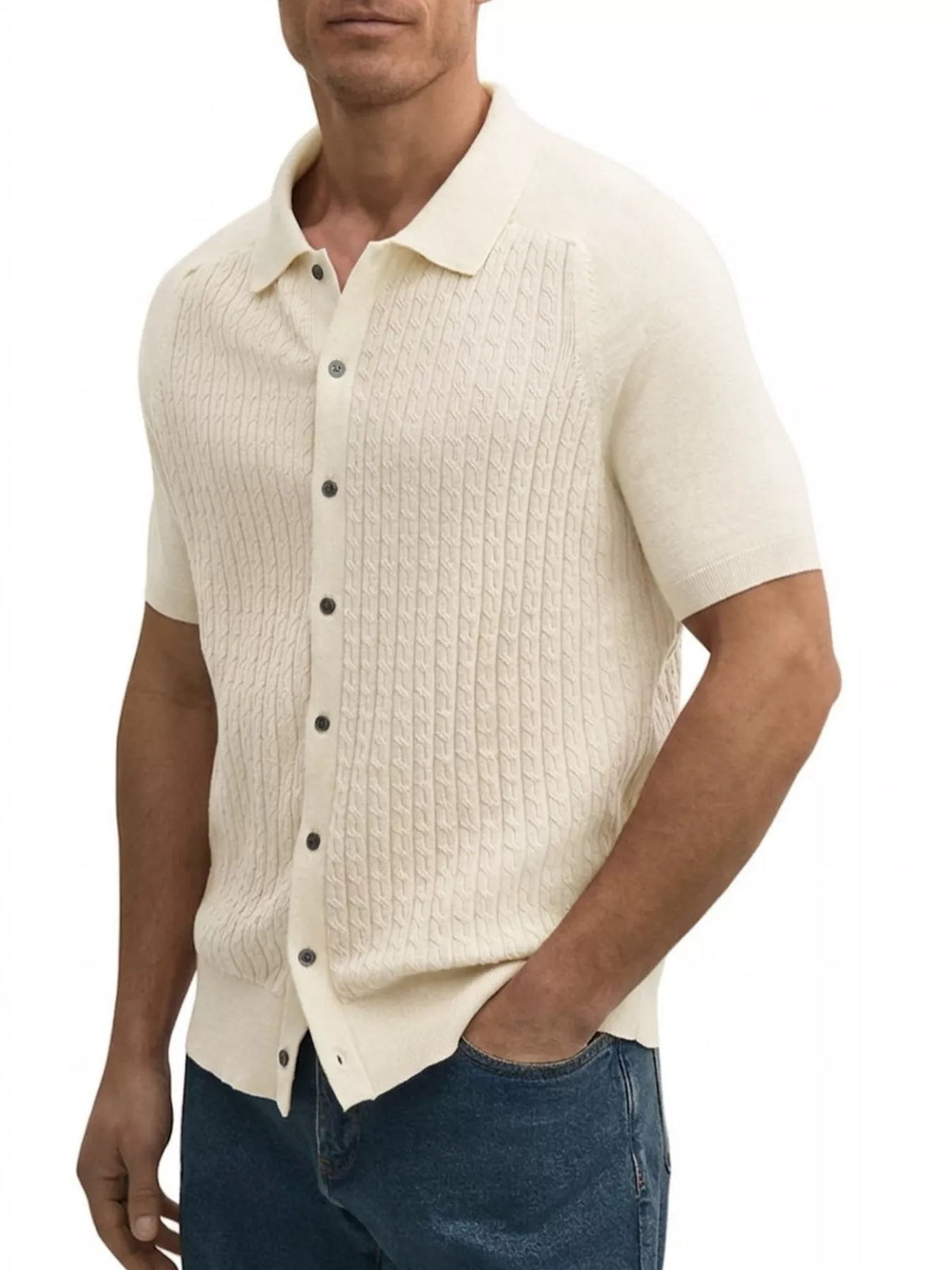 Men's Plus Size Short-Sleeve Textured Knit Cardigan - Lilixa.store
