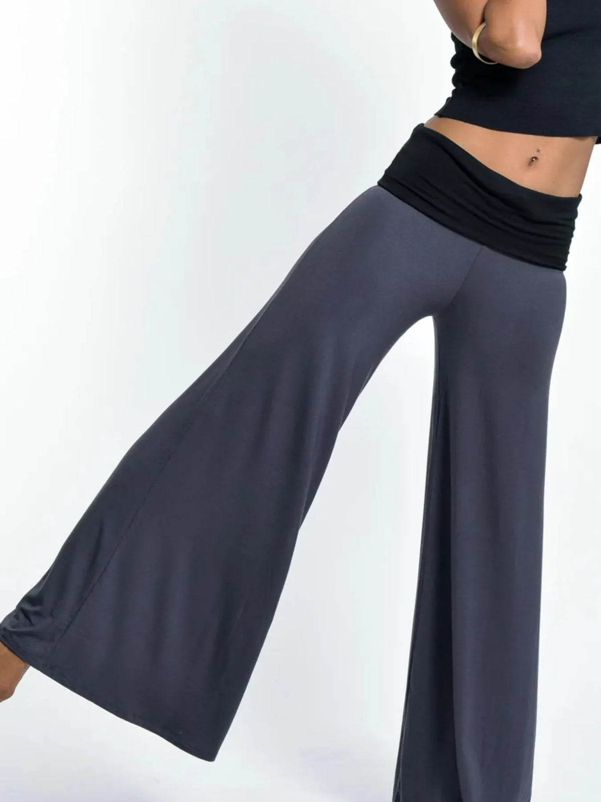 High Waisted Wide Leg Yoga Pants with Contrast Waistband - Lilixa.store