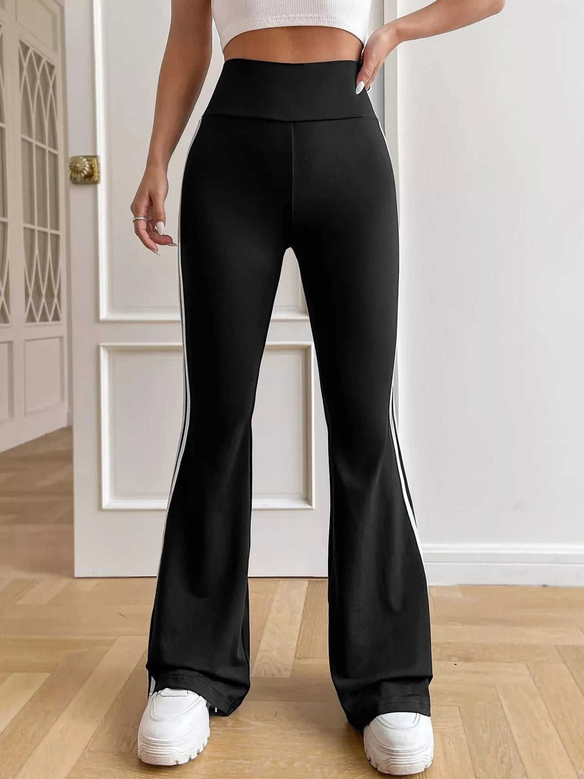 High-Waisted Side-Striped Flare Active Pants - Lilixa.store