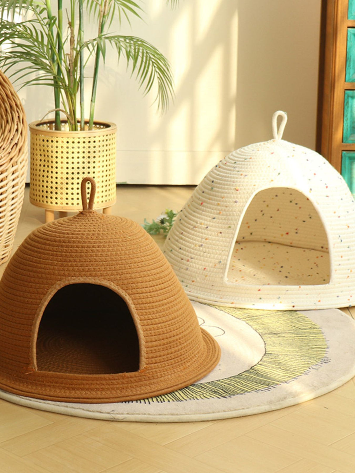 Cozy Rope Woven Cat Cave Bed with Handle - Lilixa.store
