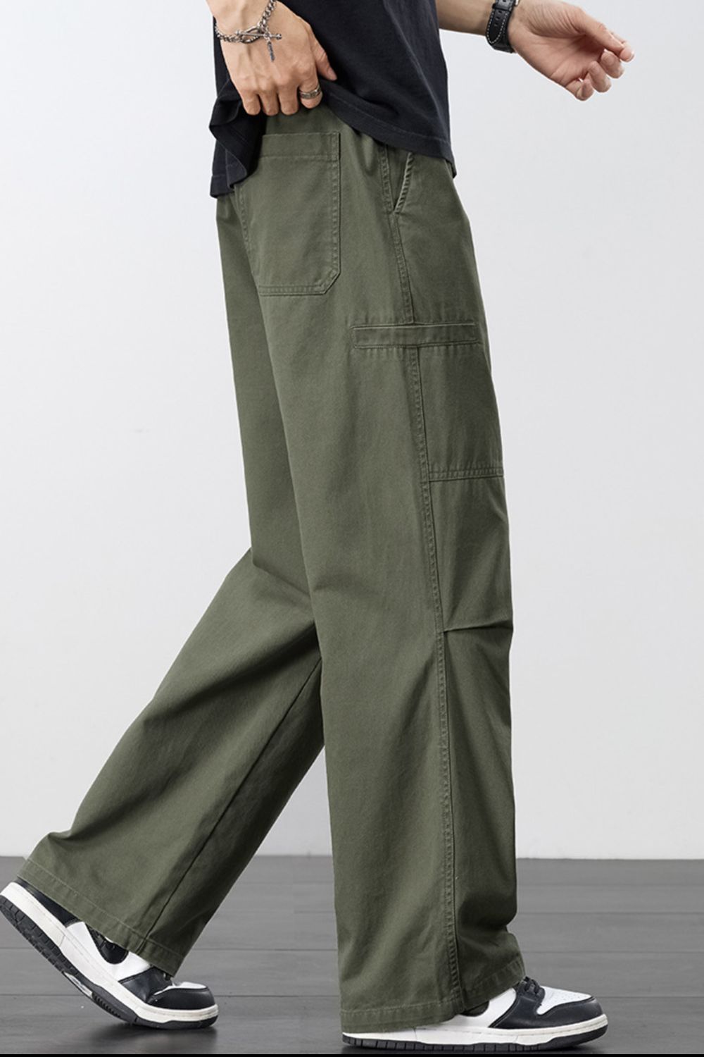 Men's Plus Size Loose Fit Cargo Pants with Drawstring, view 2