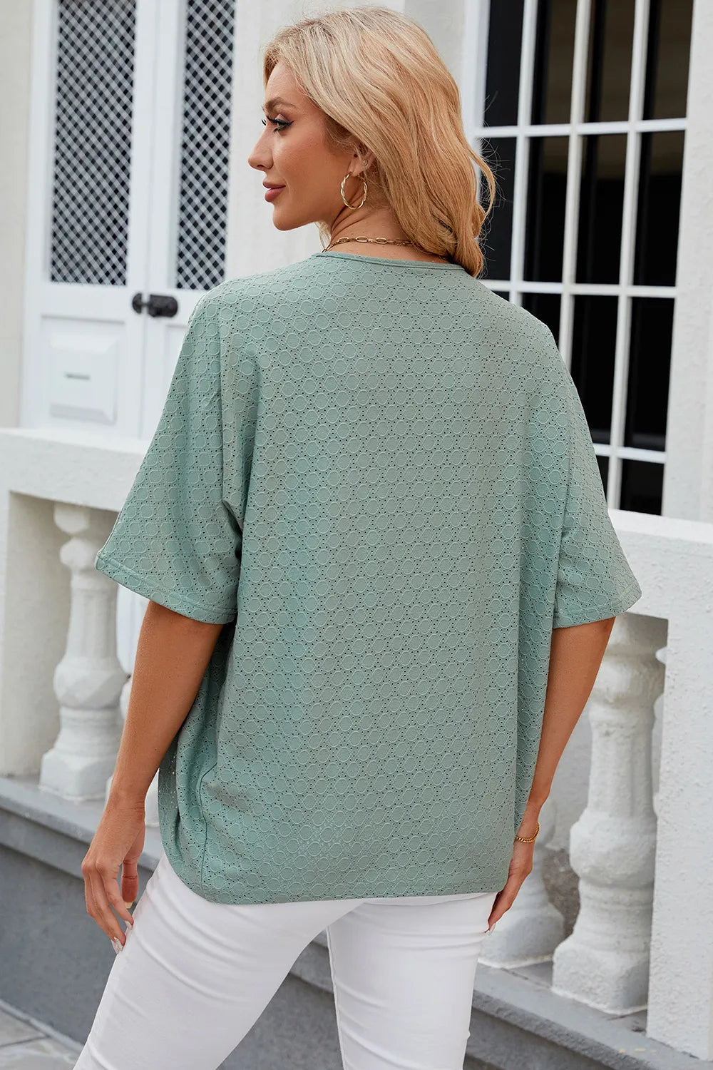 Eyelet Open Front Half Sleeve Cardigan - Lilixa.store