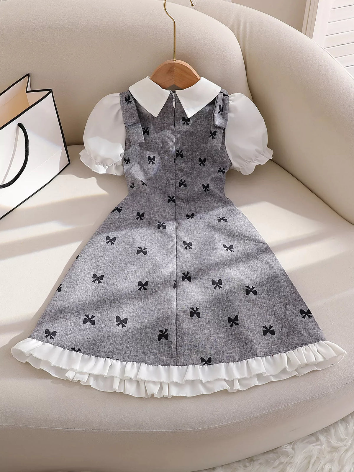 Children's Bow Print Puff Sleeve Dress - Lilixa.store