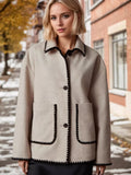 Contrast Trim Drop Shoulder Outerwear - Lilixa.store