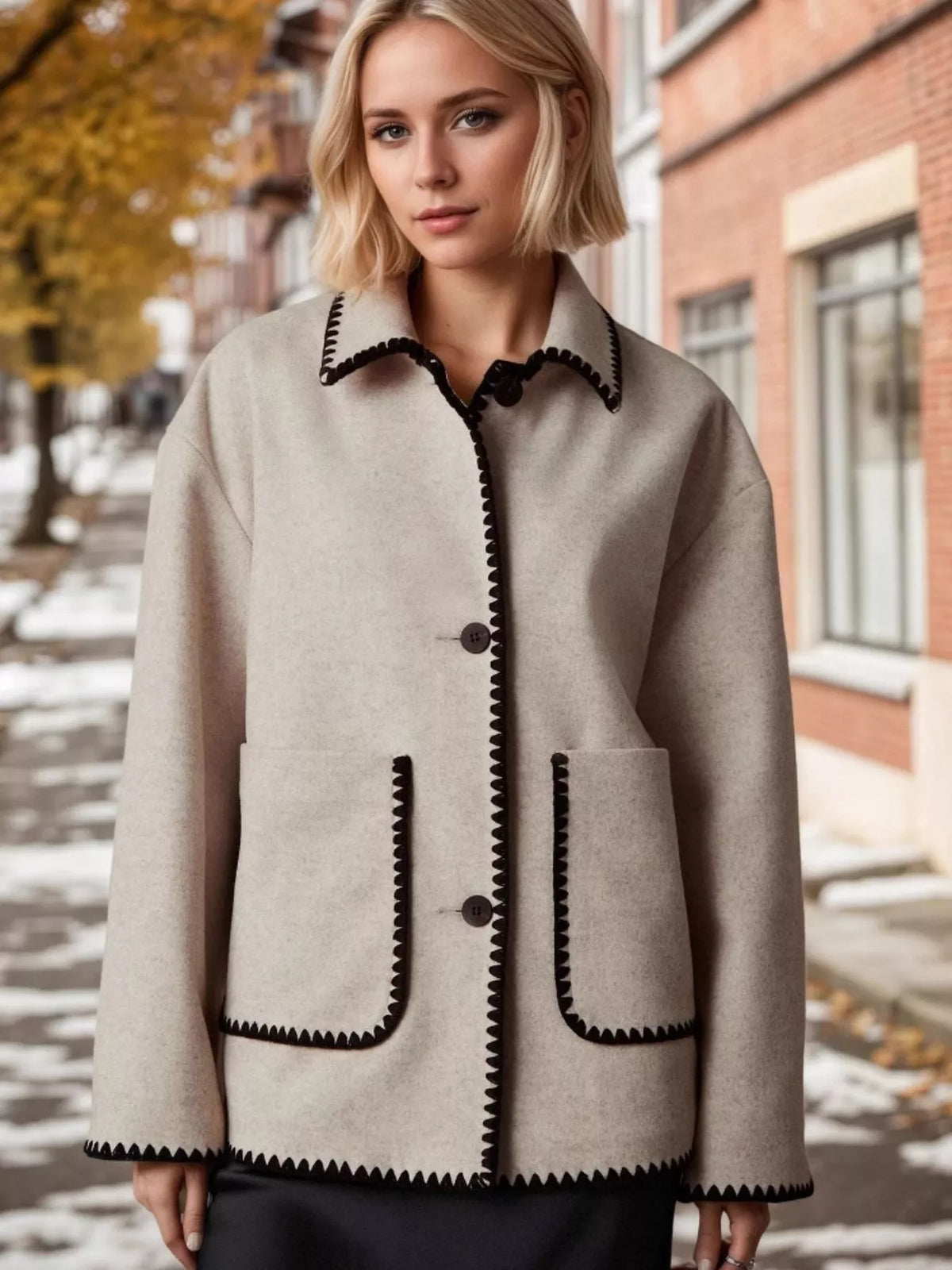 Contrast Trim Drop Shoulder Outerwear - Lilixa.store