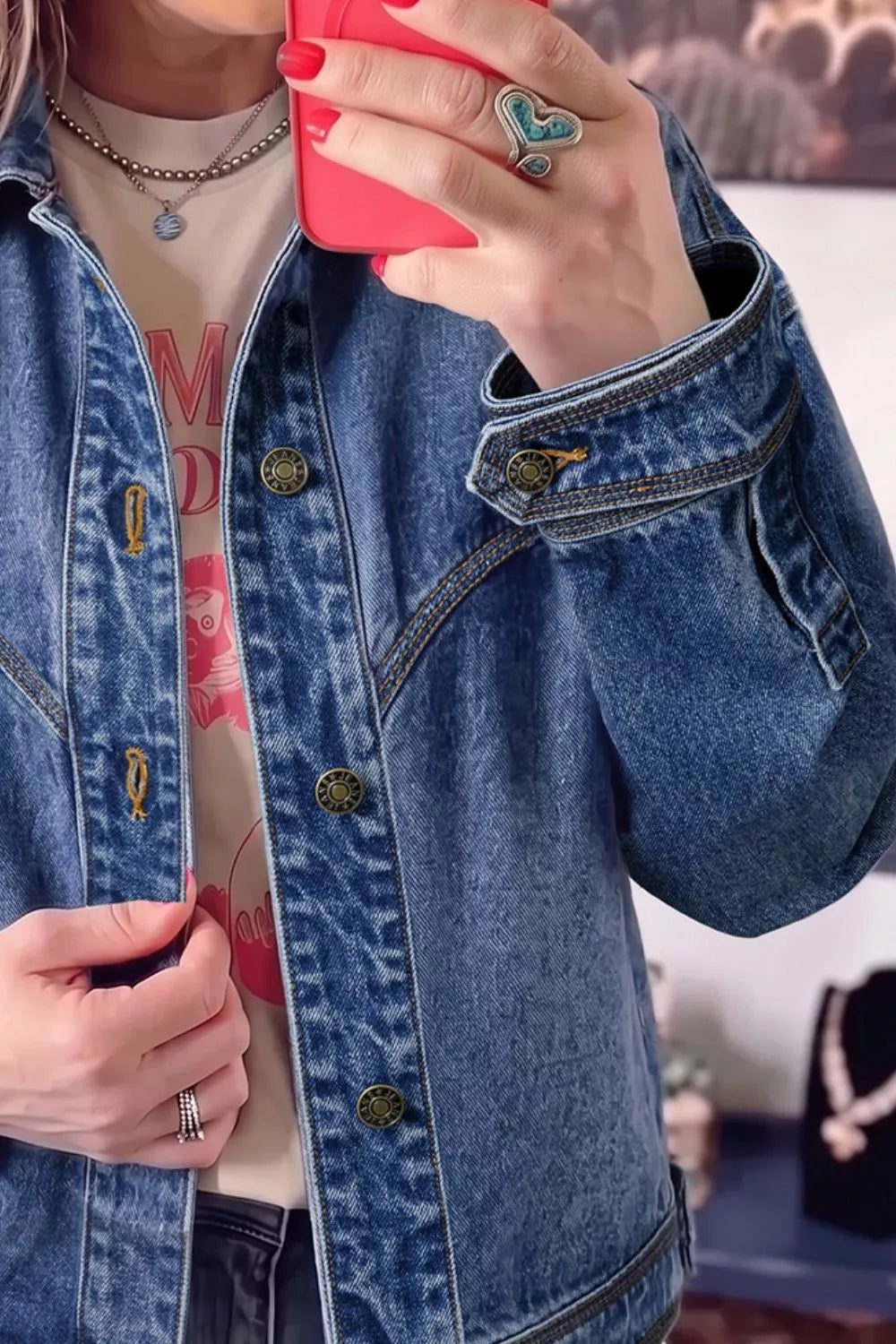 Button Up Dropped Shoulder Denim Jacket - Lilixa.store