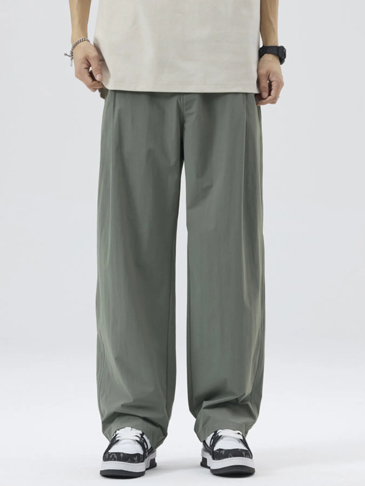 Men's Full Size Wide Leg Casual Pants Plus Size in Greyish Green