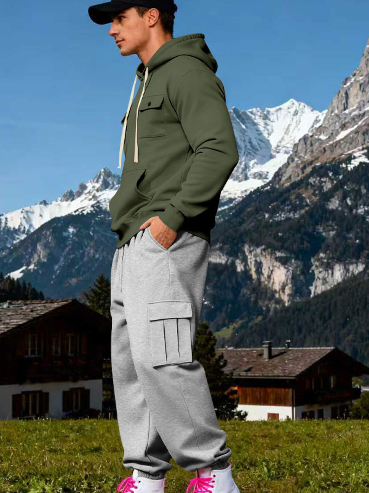 Men's Full Size Kangaroo Pocket Hoodie and Sweatpants Two-Piece Set Plus Size