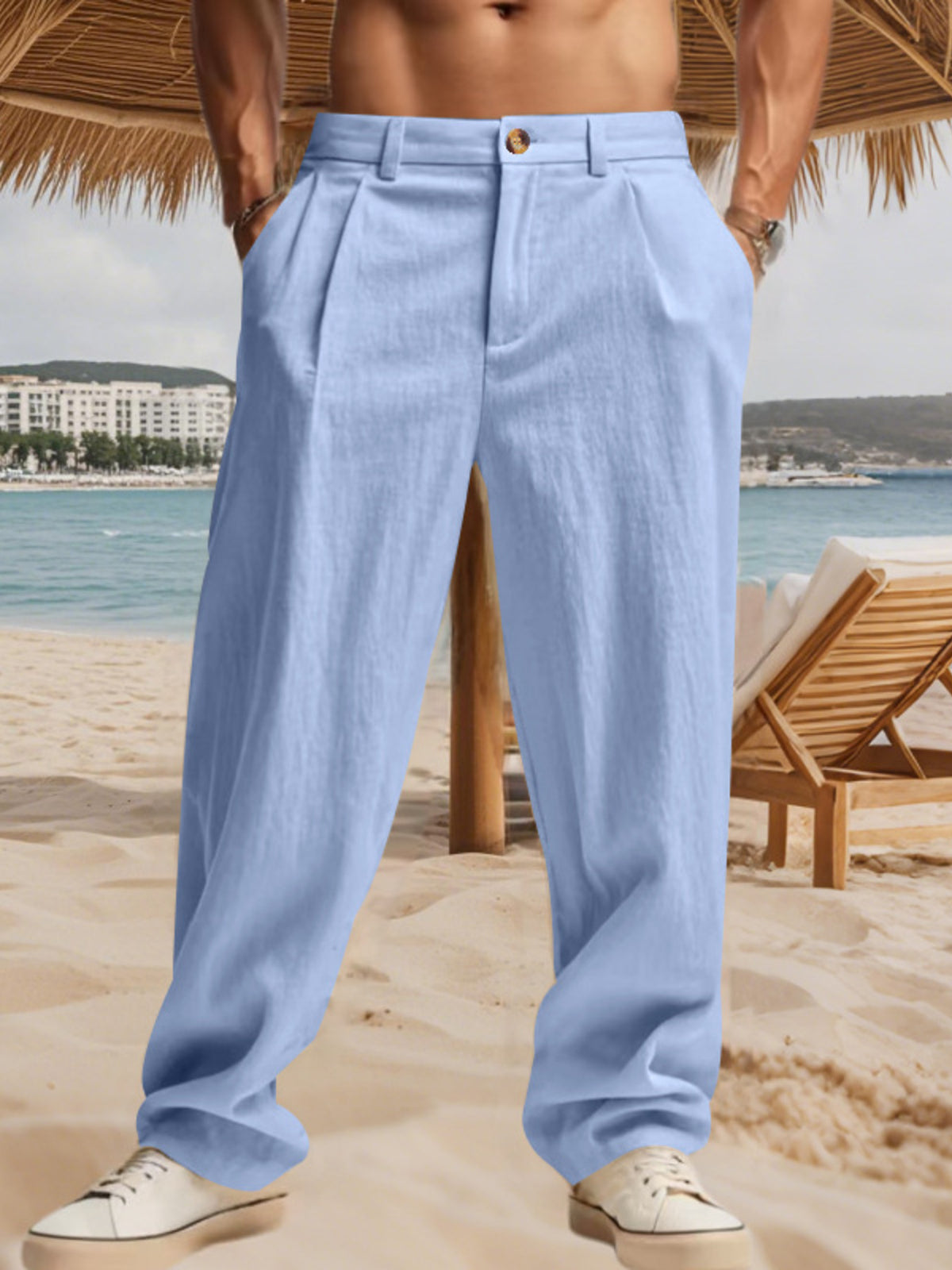 Men's Full Size Relaxed Fit Pleated Pants Plus Size in Light Blue