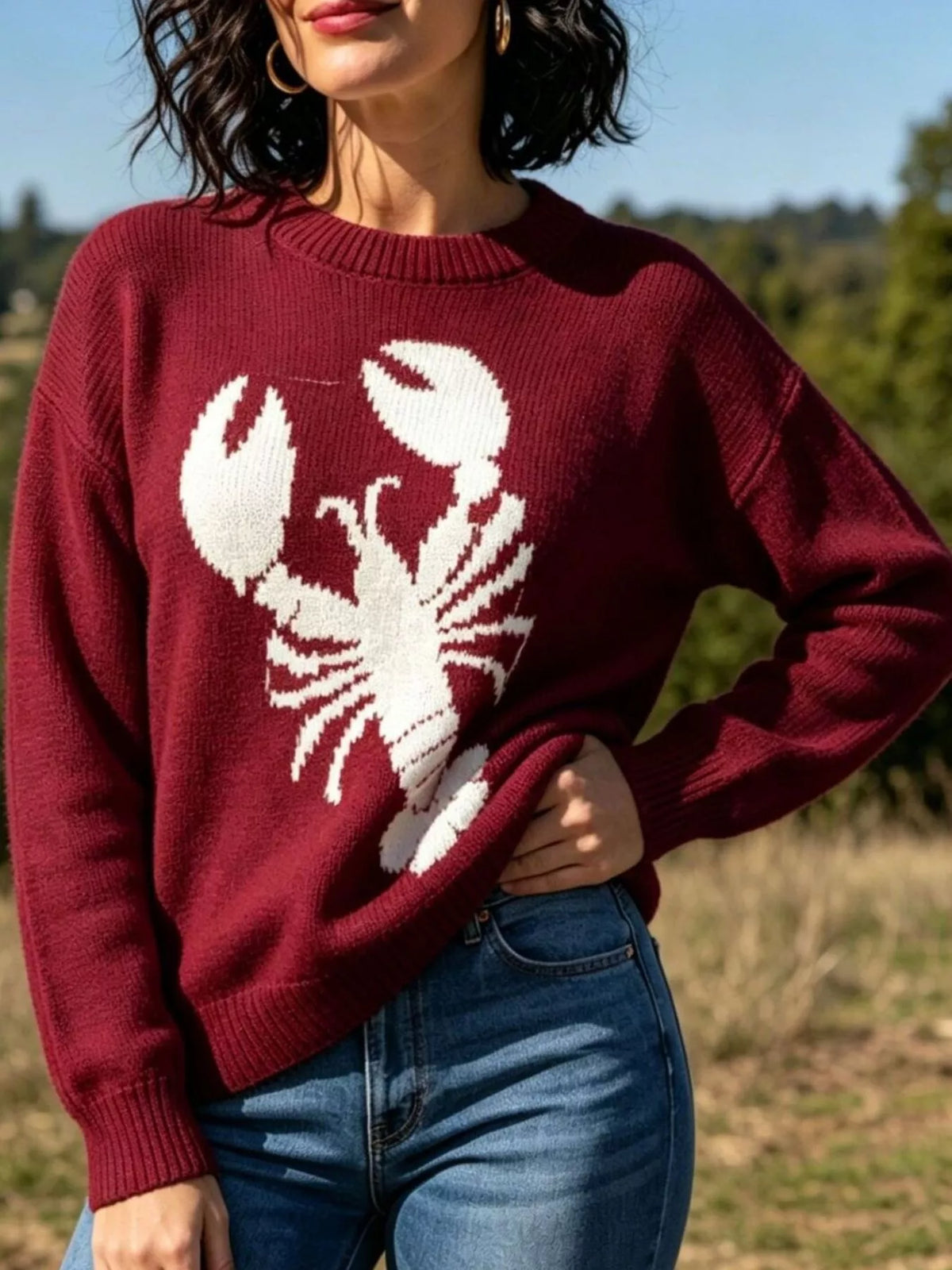 Lobster Graphic Crew Neck Sweater - Lilixa.store