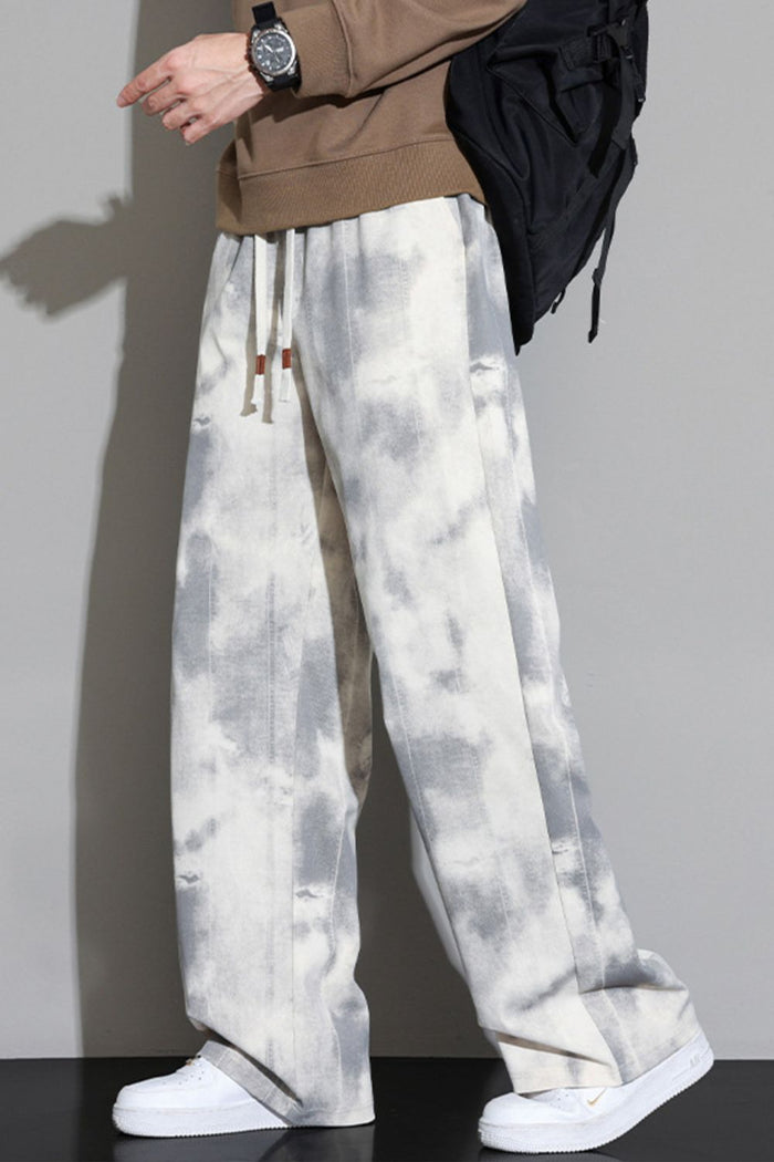 Men's Tie-Dye Loose Fit Casual Pants in Off-white