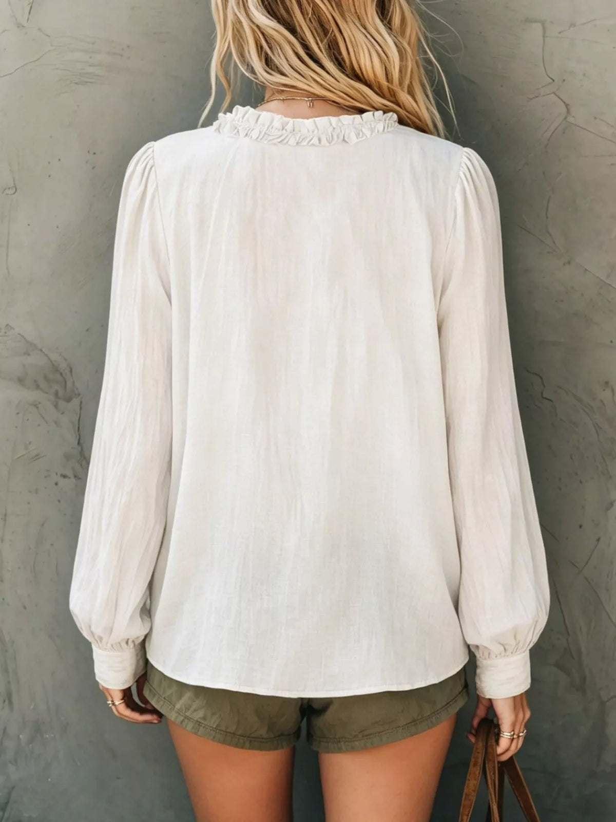Bohemian Ruffled V-Neck Long Sleeve Blouse, view 6