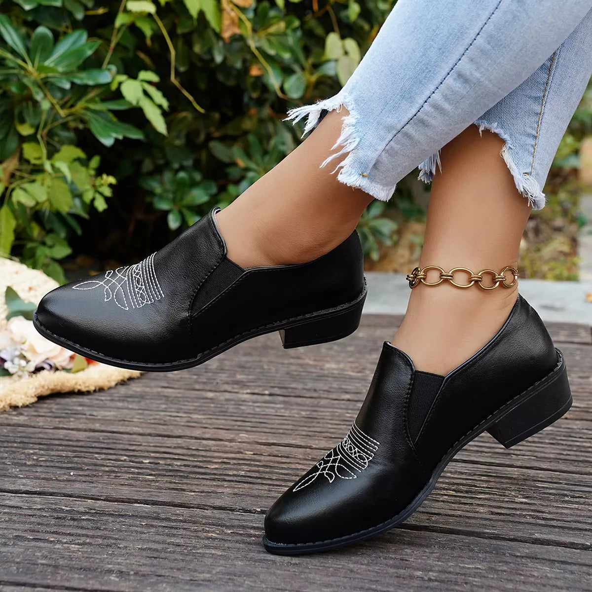Point Toe Block Heels Loafers
