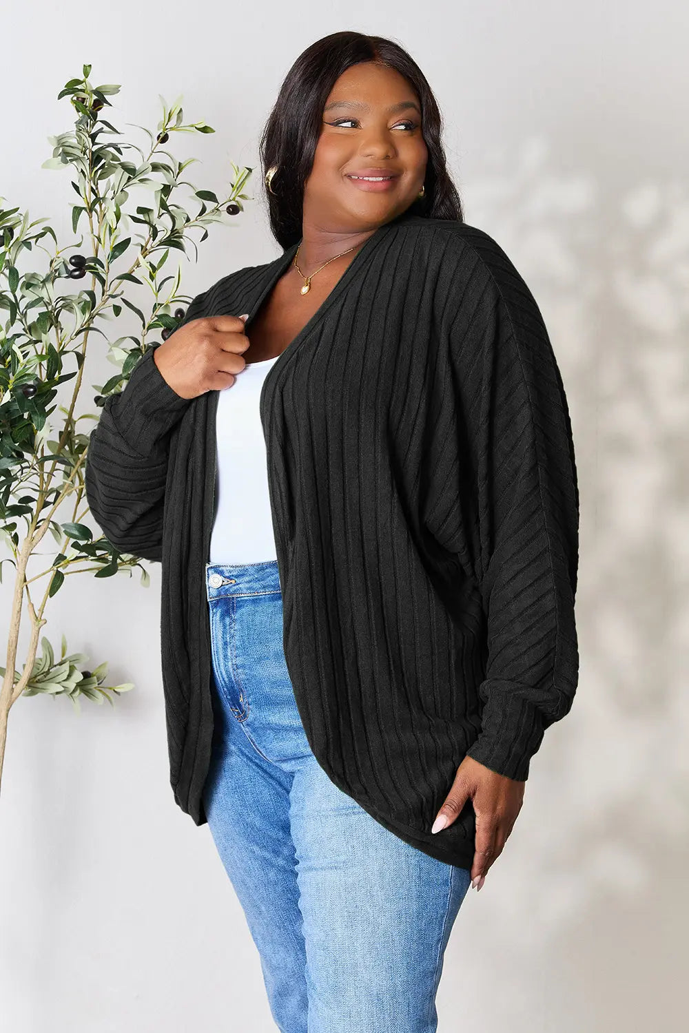 Basic Bae Full Size Ribbed Cocoon Cardigan - Lilixa.store