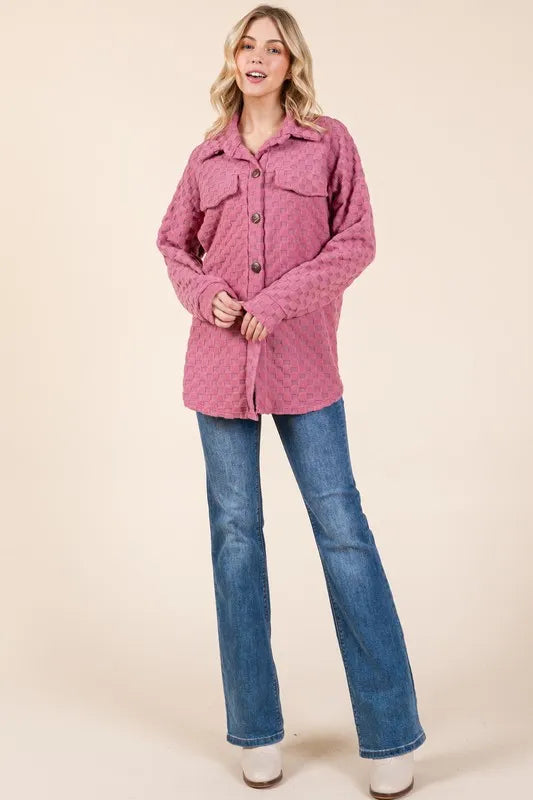 BOMBOM Checkered Button Down Dropped Shoulder Shacket - Lilixa.store