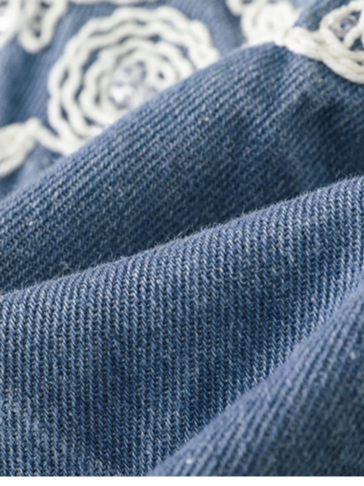 Embroidered Button Up V-Neck Vest Coat in Blue, view 6