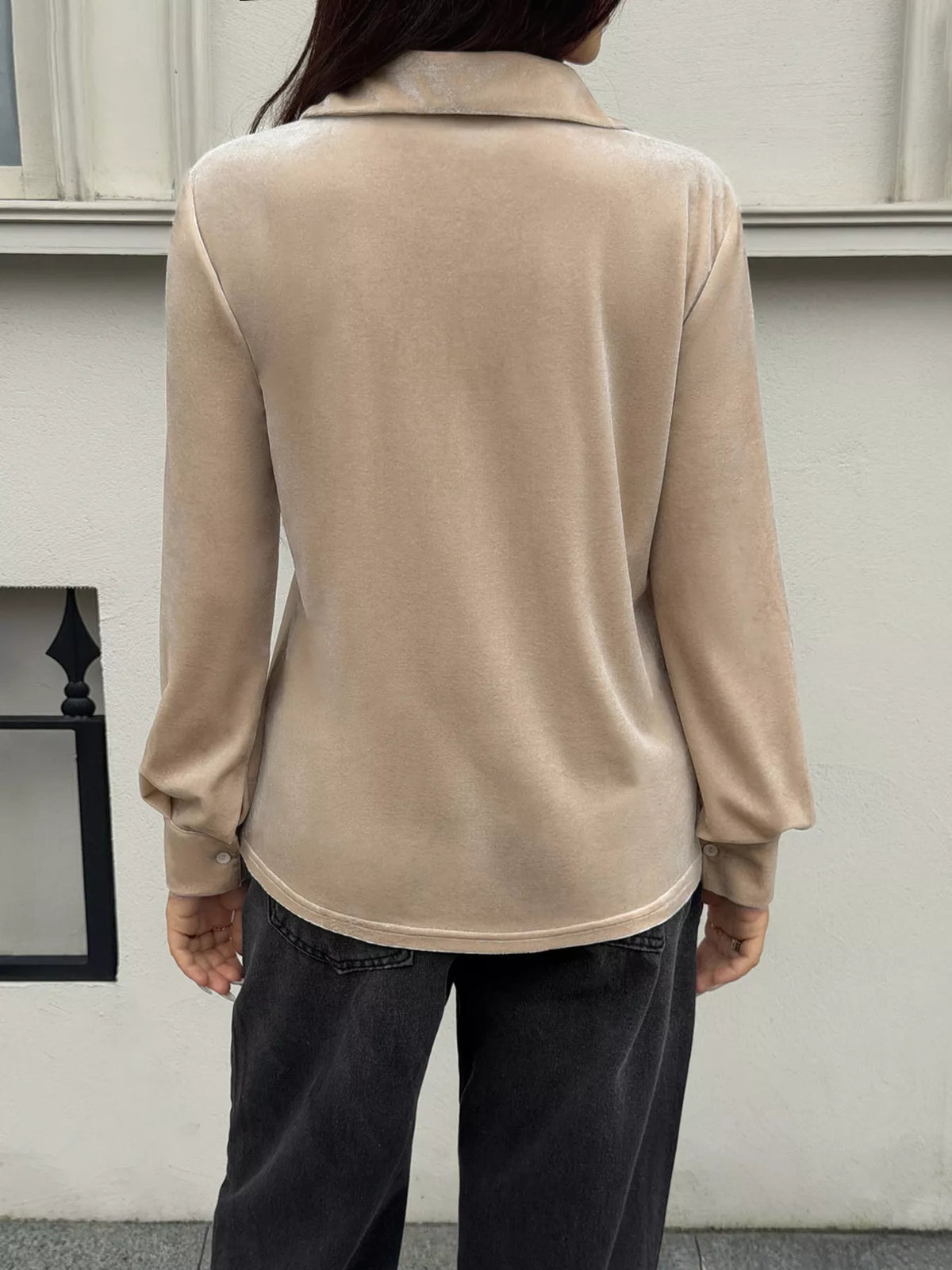 Velvet Button-Down Shirt with Chest Pocket - Lilixa.store