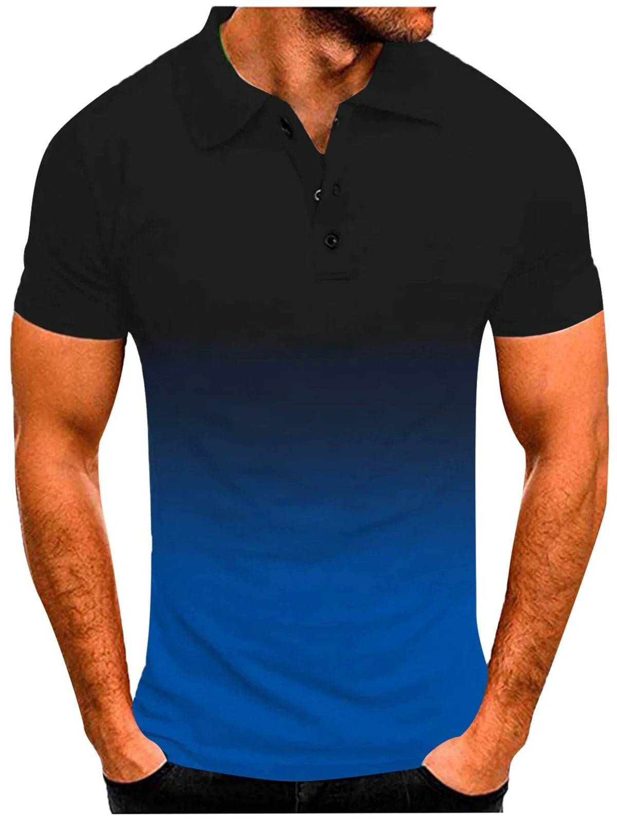 Men's Full Size Gradient Short Sleeve Polo Plus Size in Royal Blue