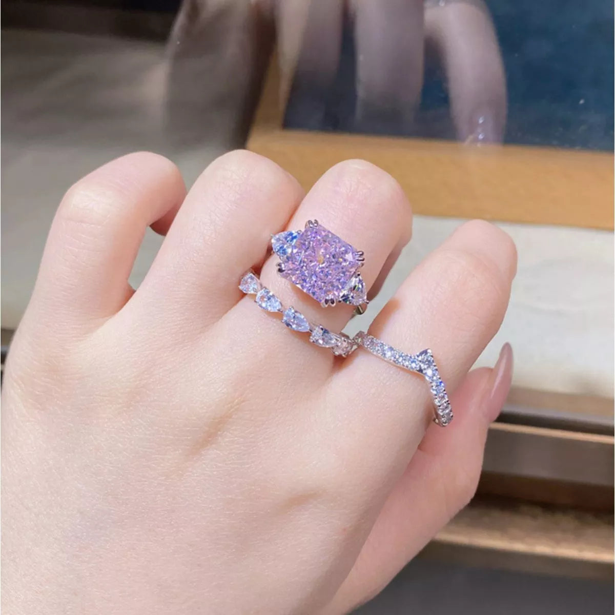 925er Sterlingsilber Zirkon Geometrischer Ring