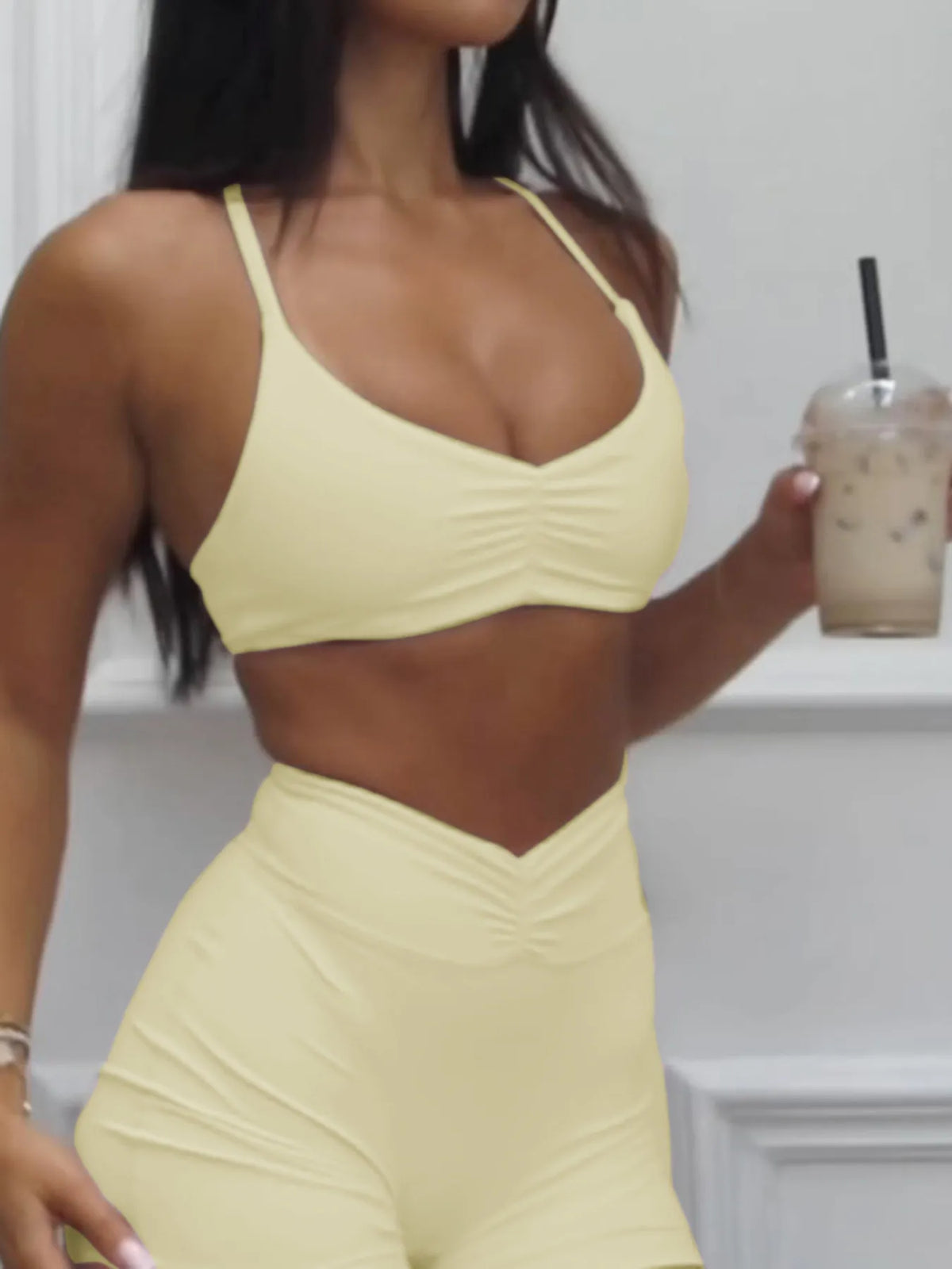 Ruched Sports Bra and High-Waisted Shorts Active Set - Lilixa.store